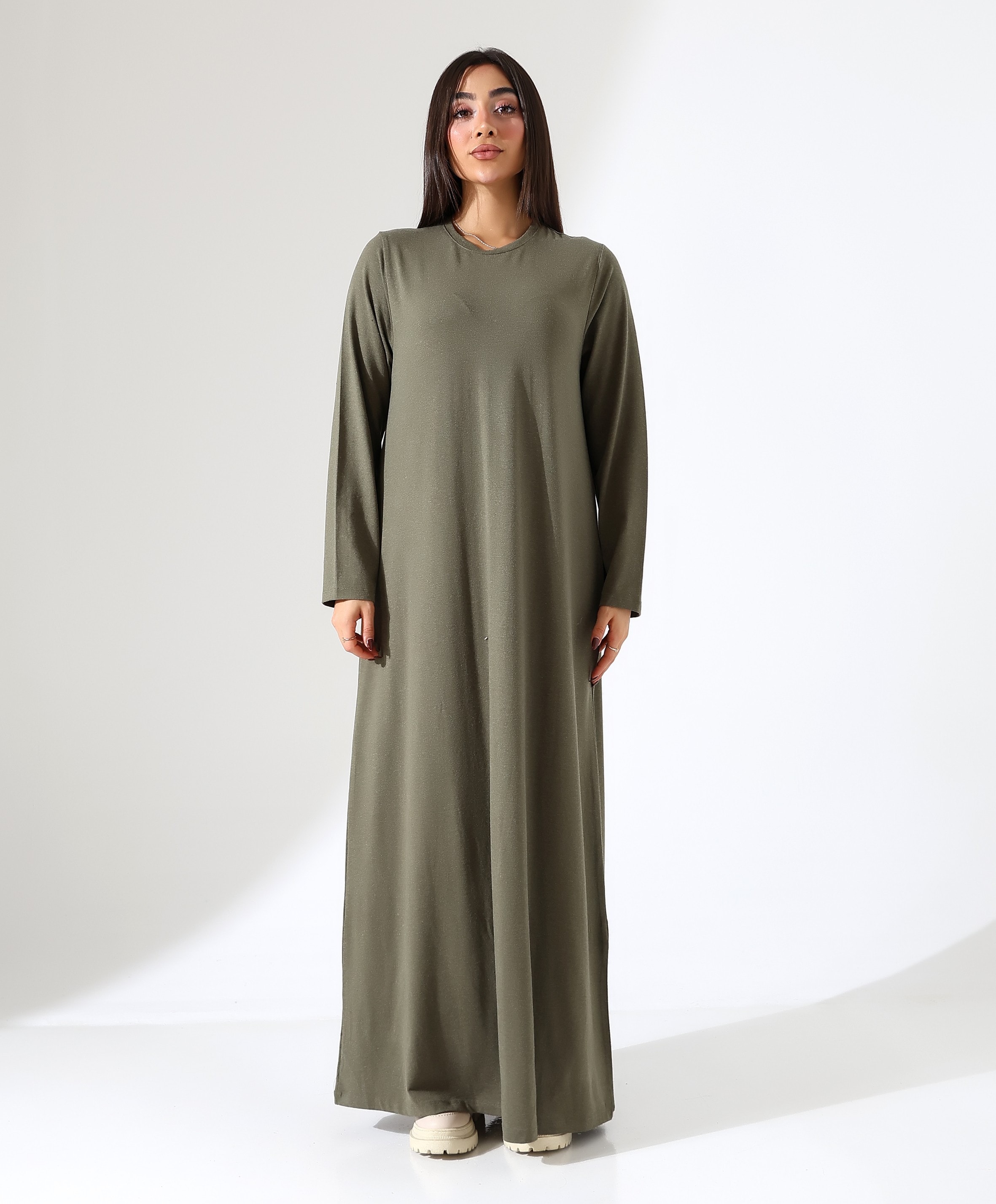 Yün Viskon Uzun Elbise - HAKİ