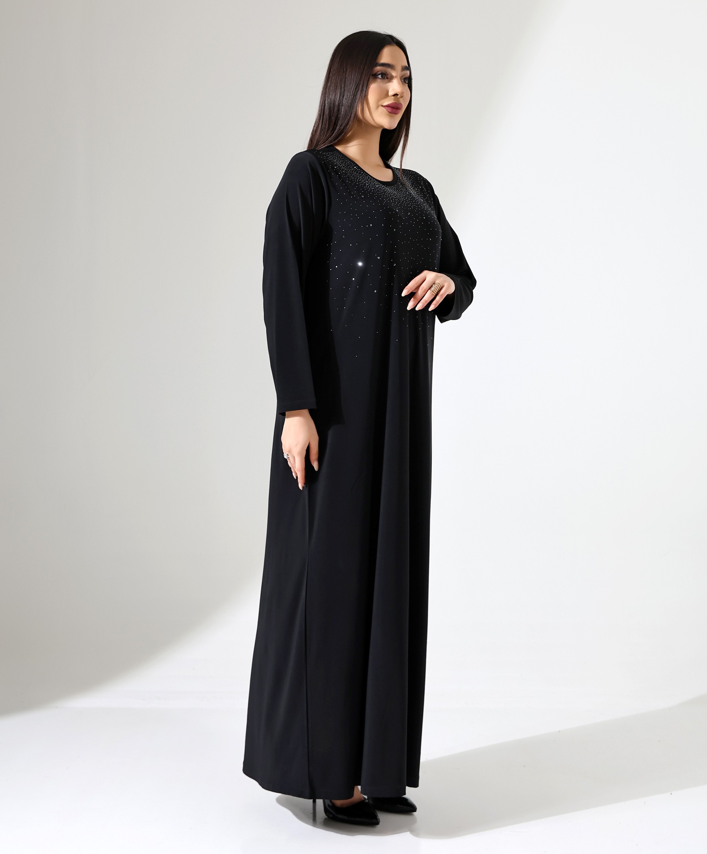 Taş Baskılı Uzun Elbise