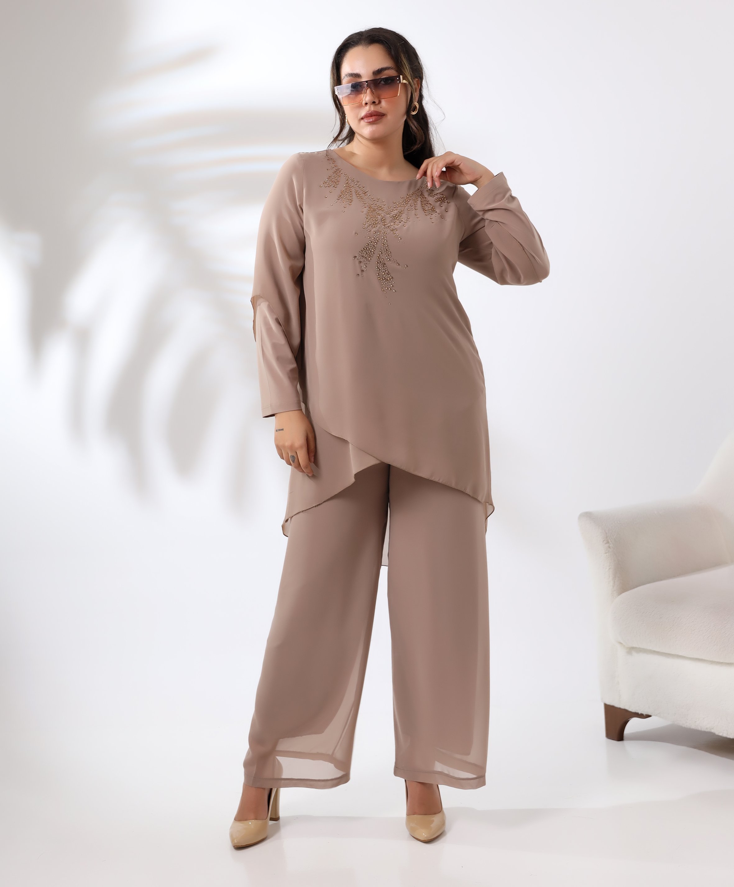Taş Detaylı Kısa Şifon Tunik