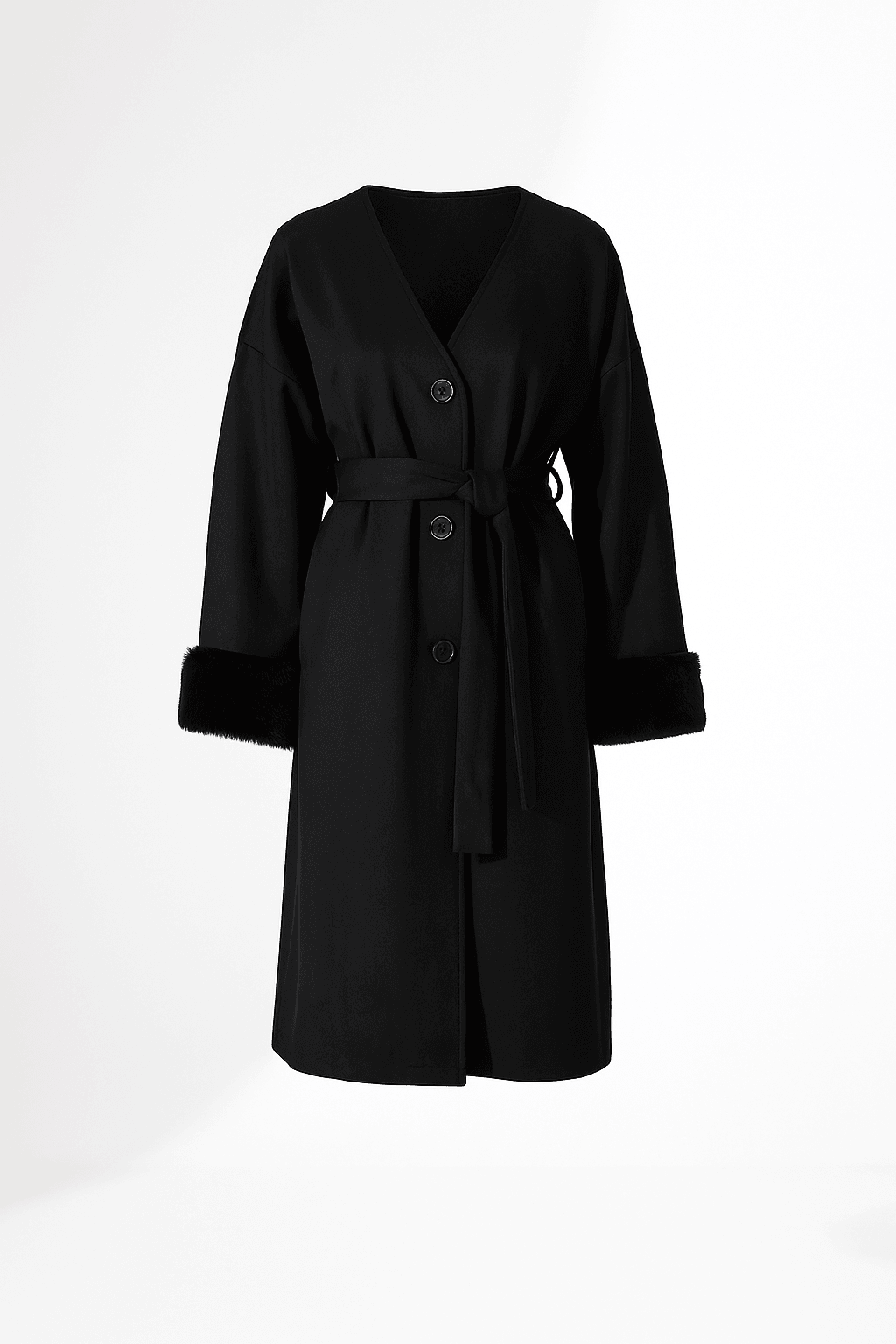 Kürk Detay Düğme Kapama Bol Ceket - SİYAH