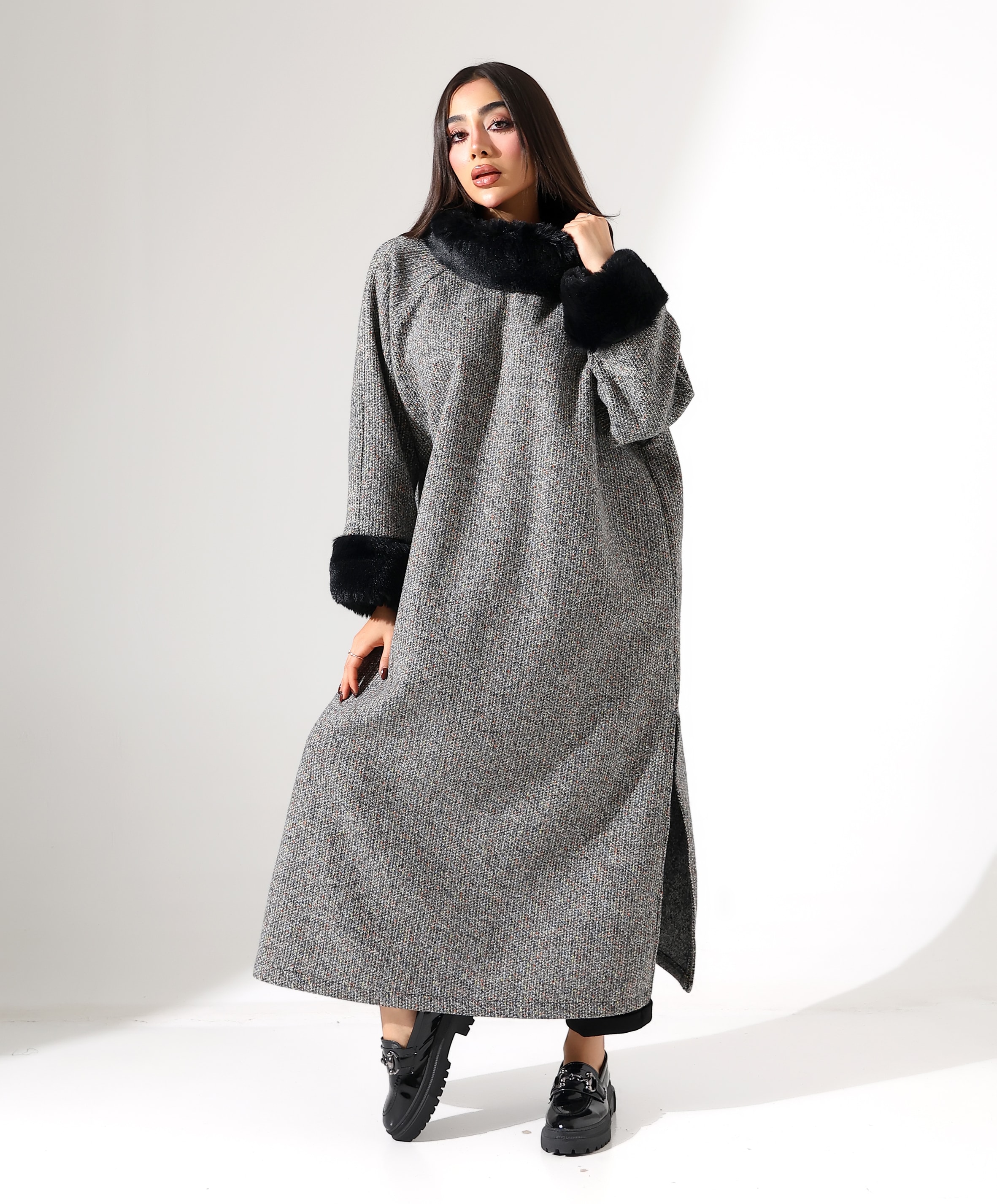 Kürk Detay Uzun Büyük Beden Elbise