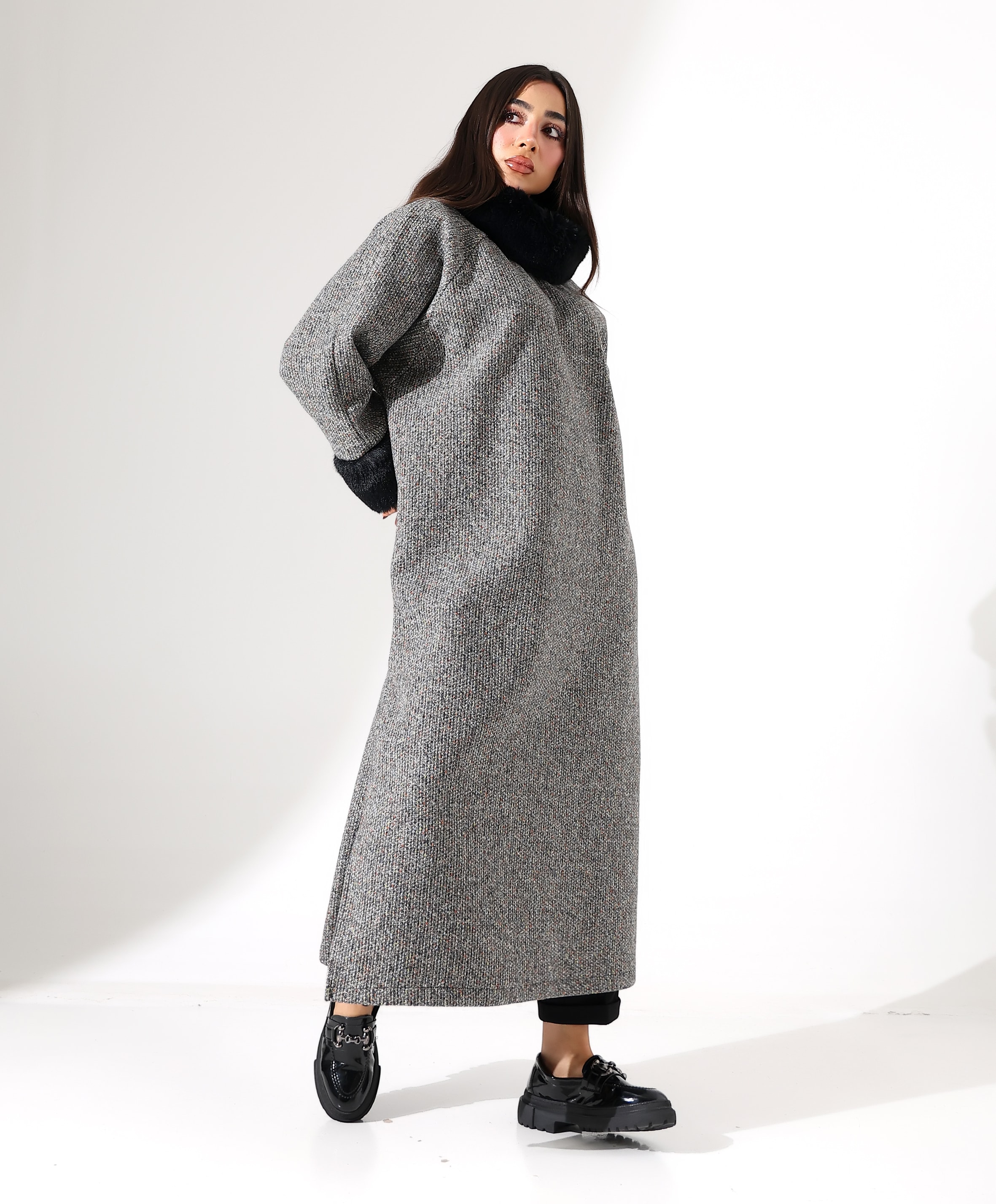 Kürk Detay Uzun Büyük Beden Elbise