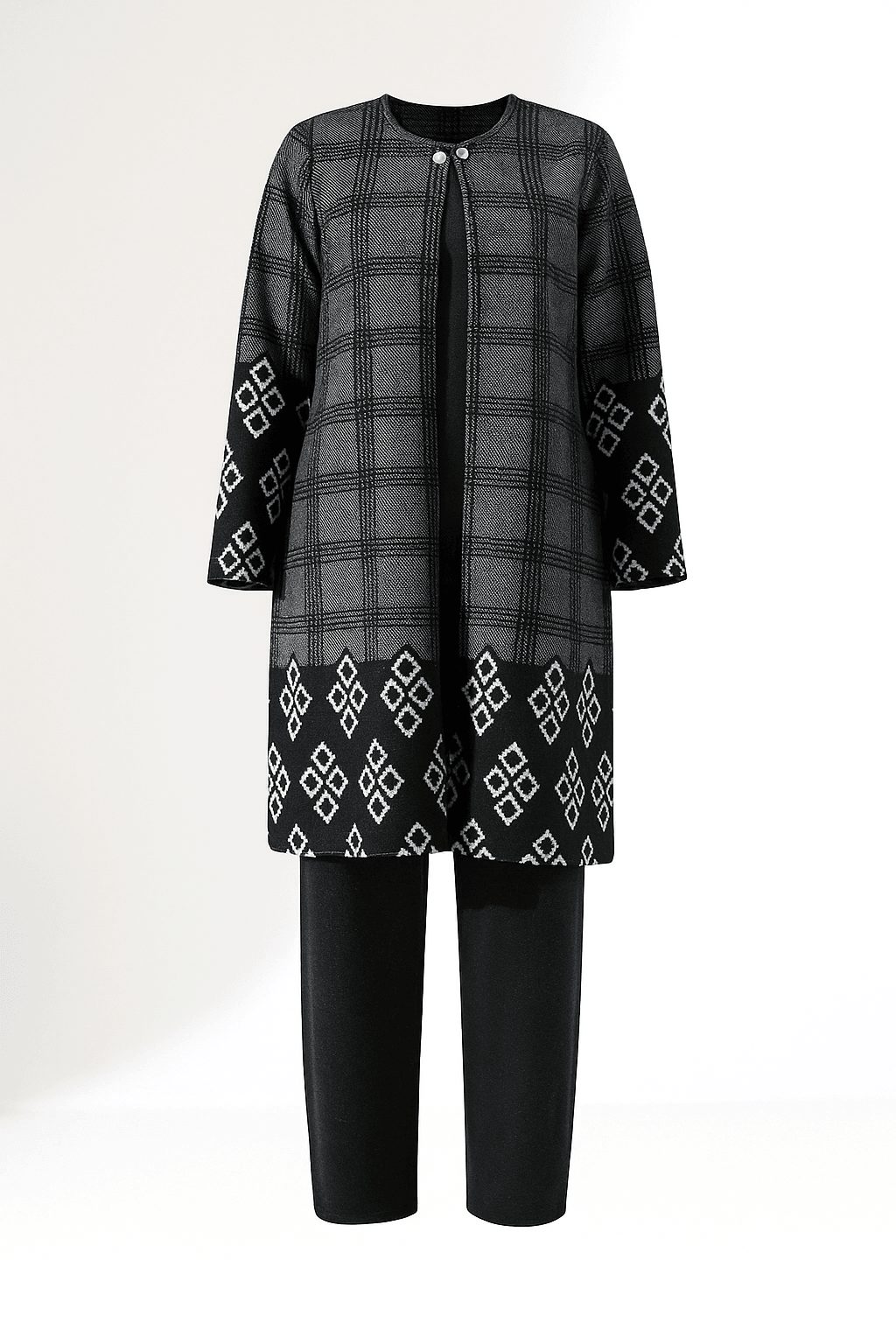 Pamuk Örme Ceketli Üç Parça Takım - SİYAH