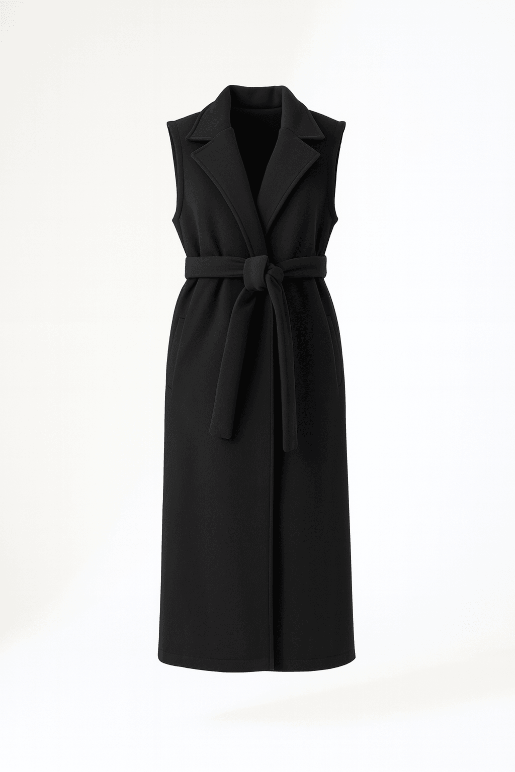 Çift Cep Bağlamalı Uzun Yelek - SİYAH