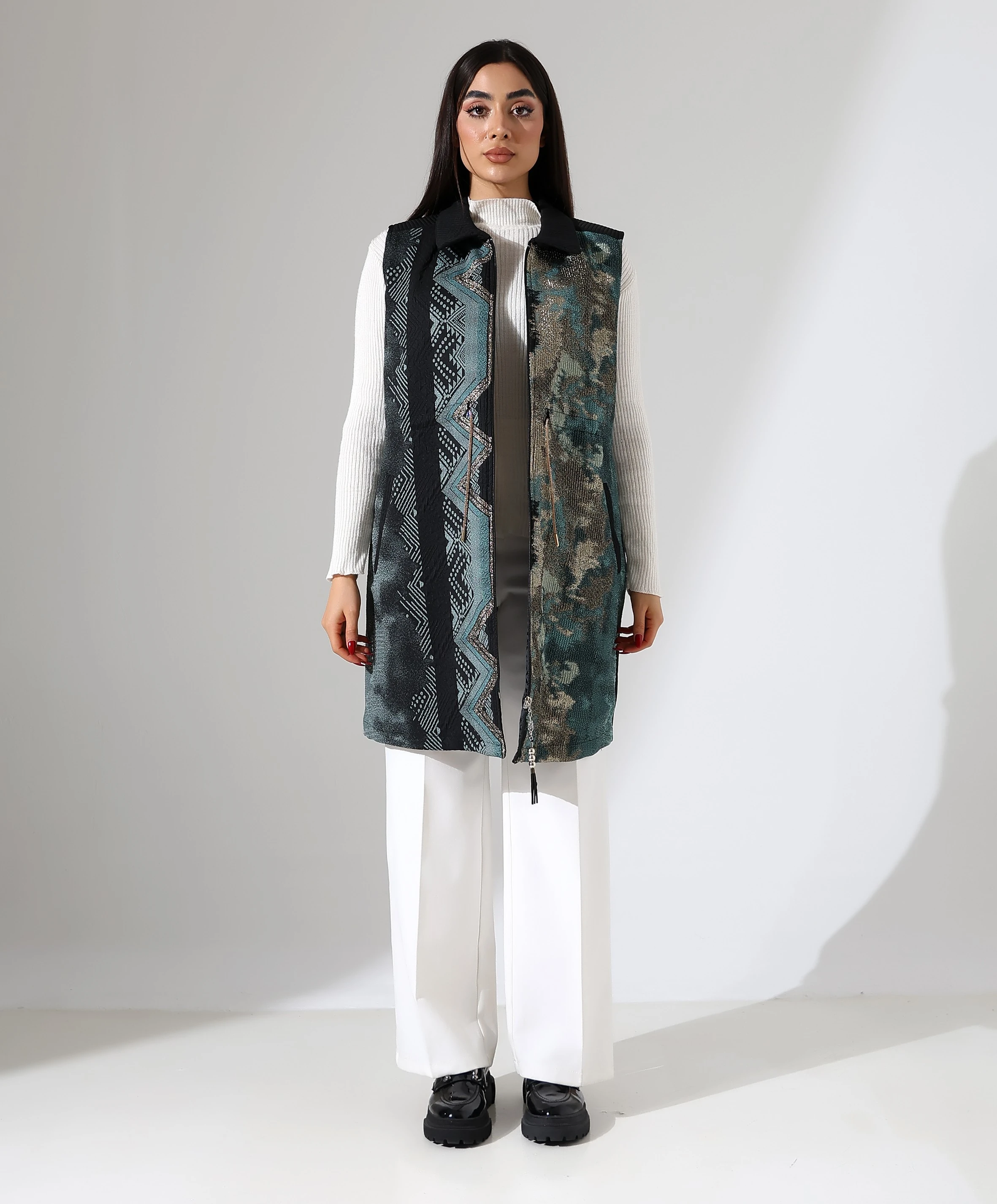 Önden Bağlamalı Fermuar Kapama Yelek - TURKUAZ