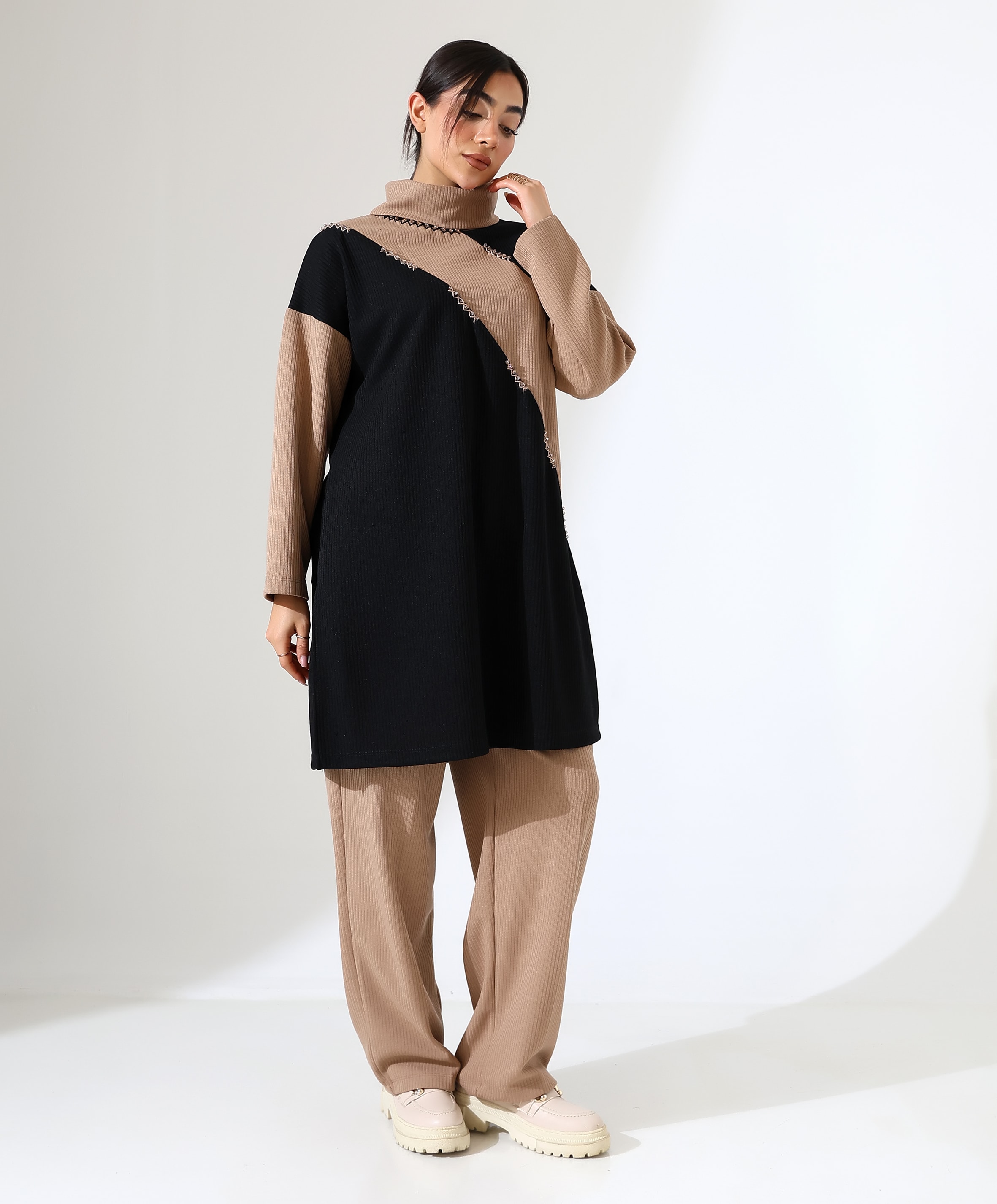 Selanik Boğazlı İki Parça Tunik Takım