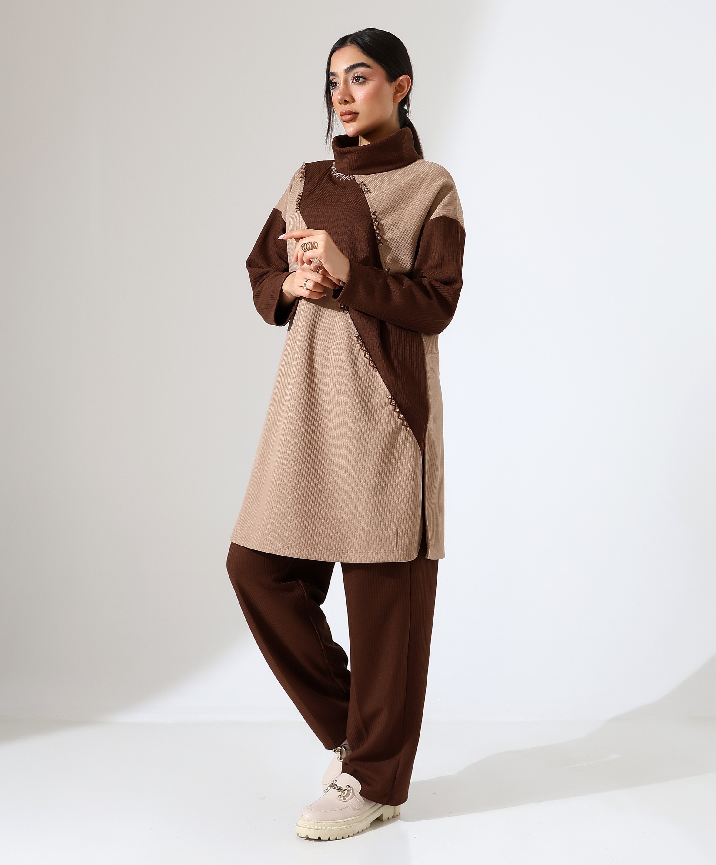 Selanik Boğazlı İki Parça Tunik Takım