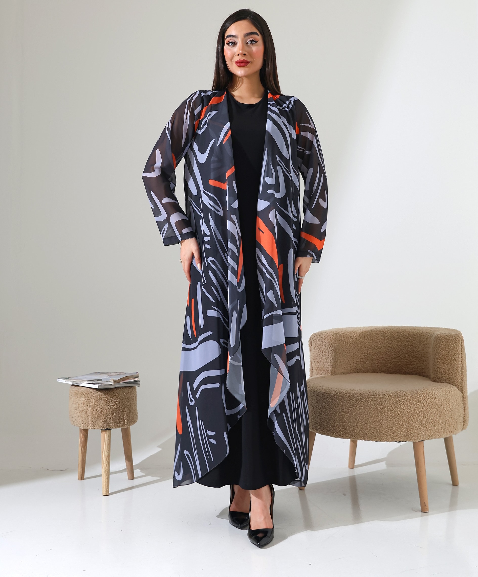 Şal Yaka Desenli Şifon Hırka - SİYAH