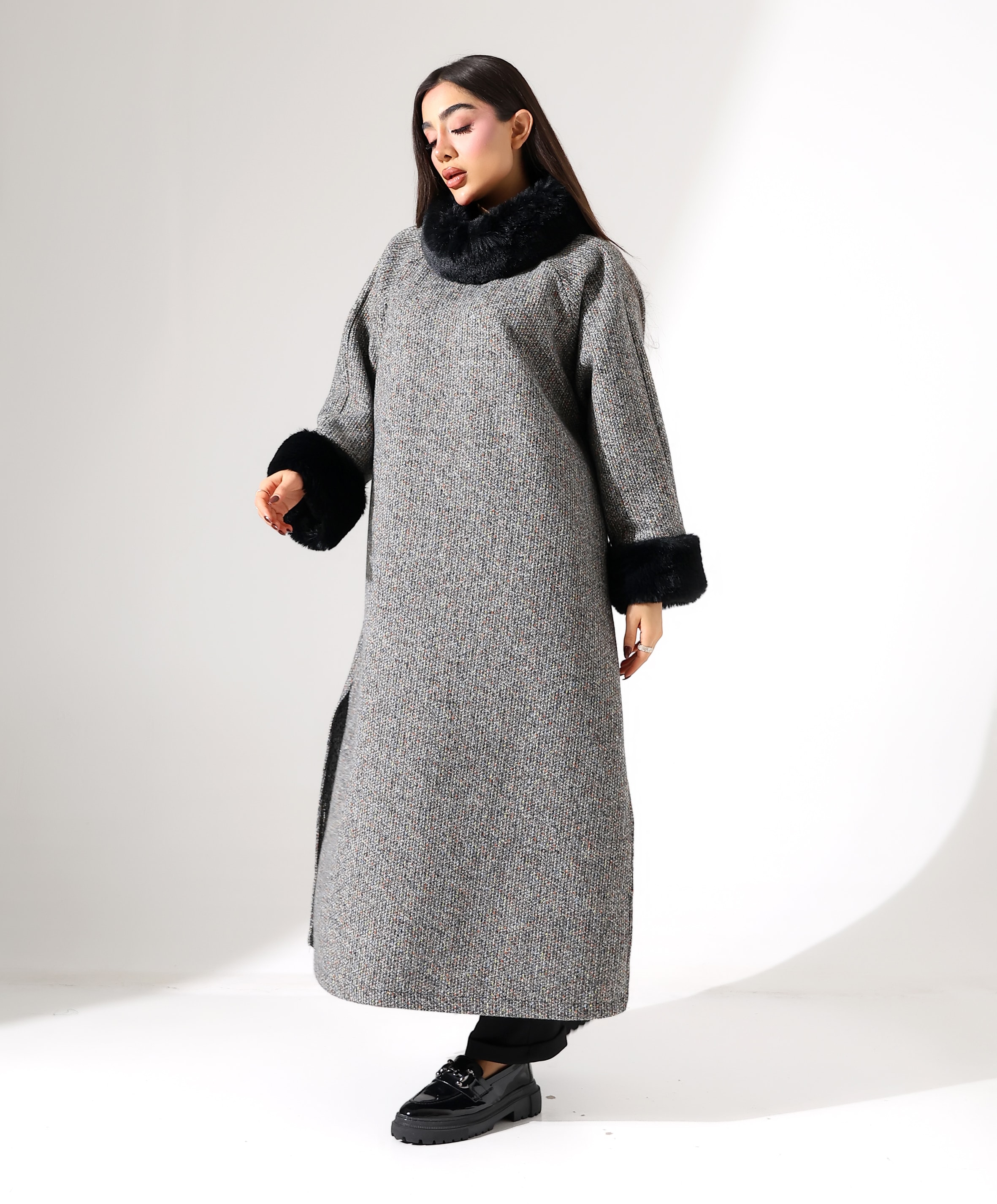 Kürk Detay Uzun Büyük Beden Elbise