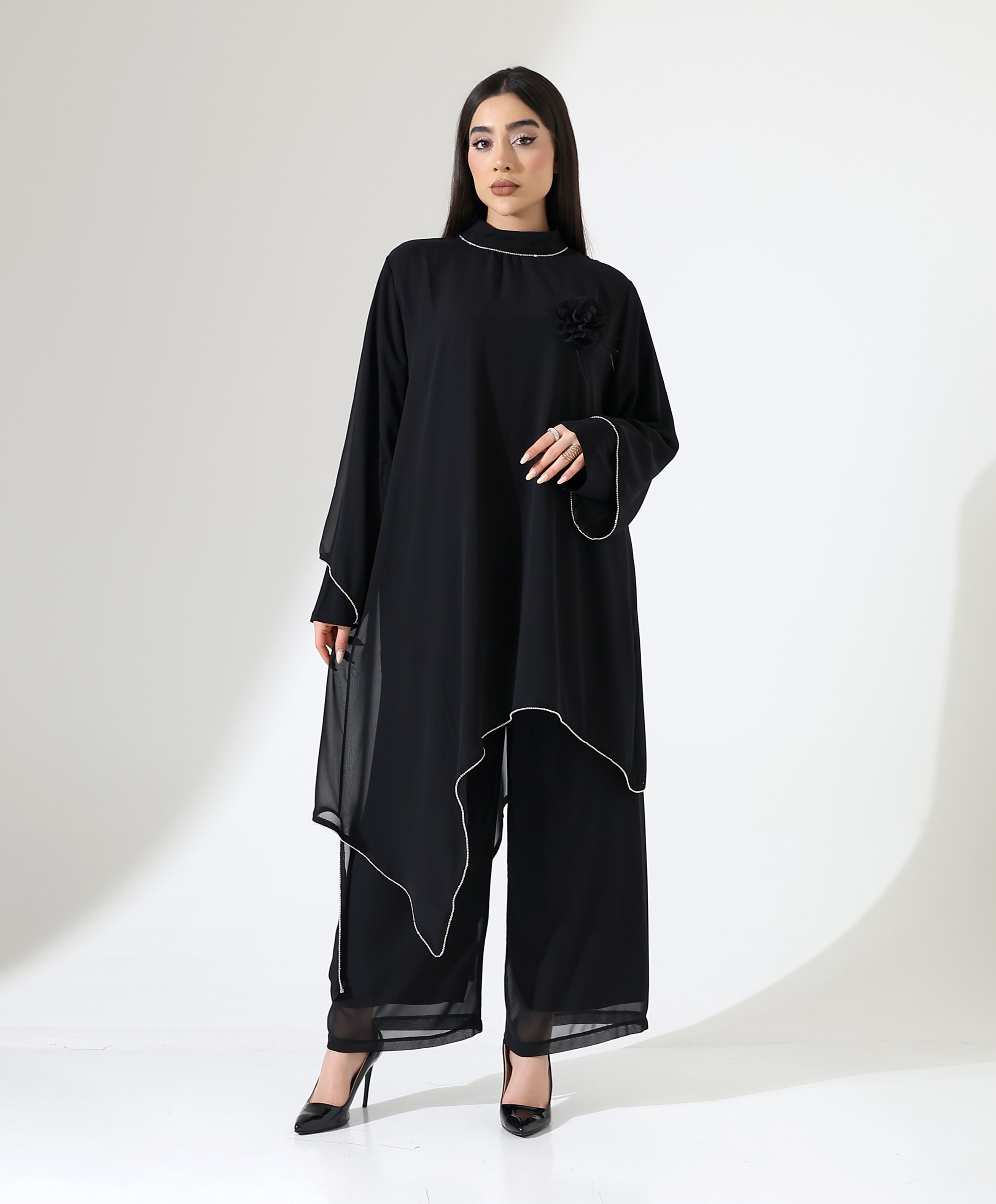 Tesettür Gül Abiye Takım - SİYAH