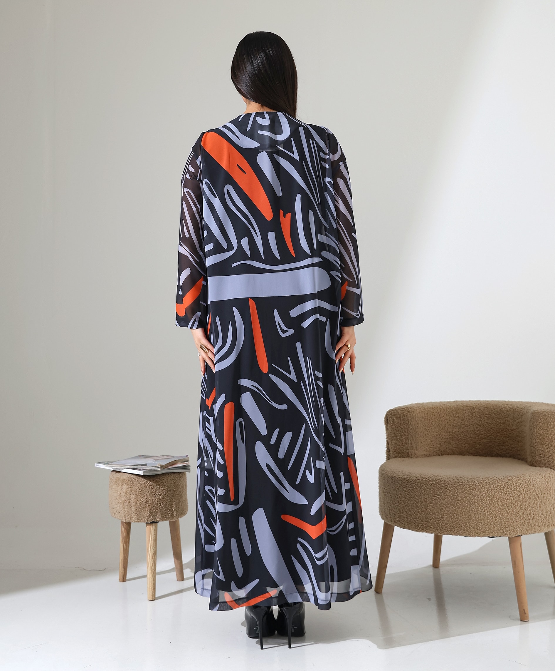 Şal Yaka Desenli Şifon Hırka