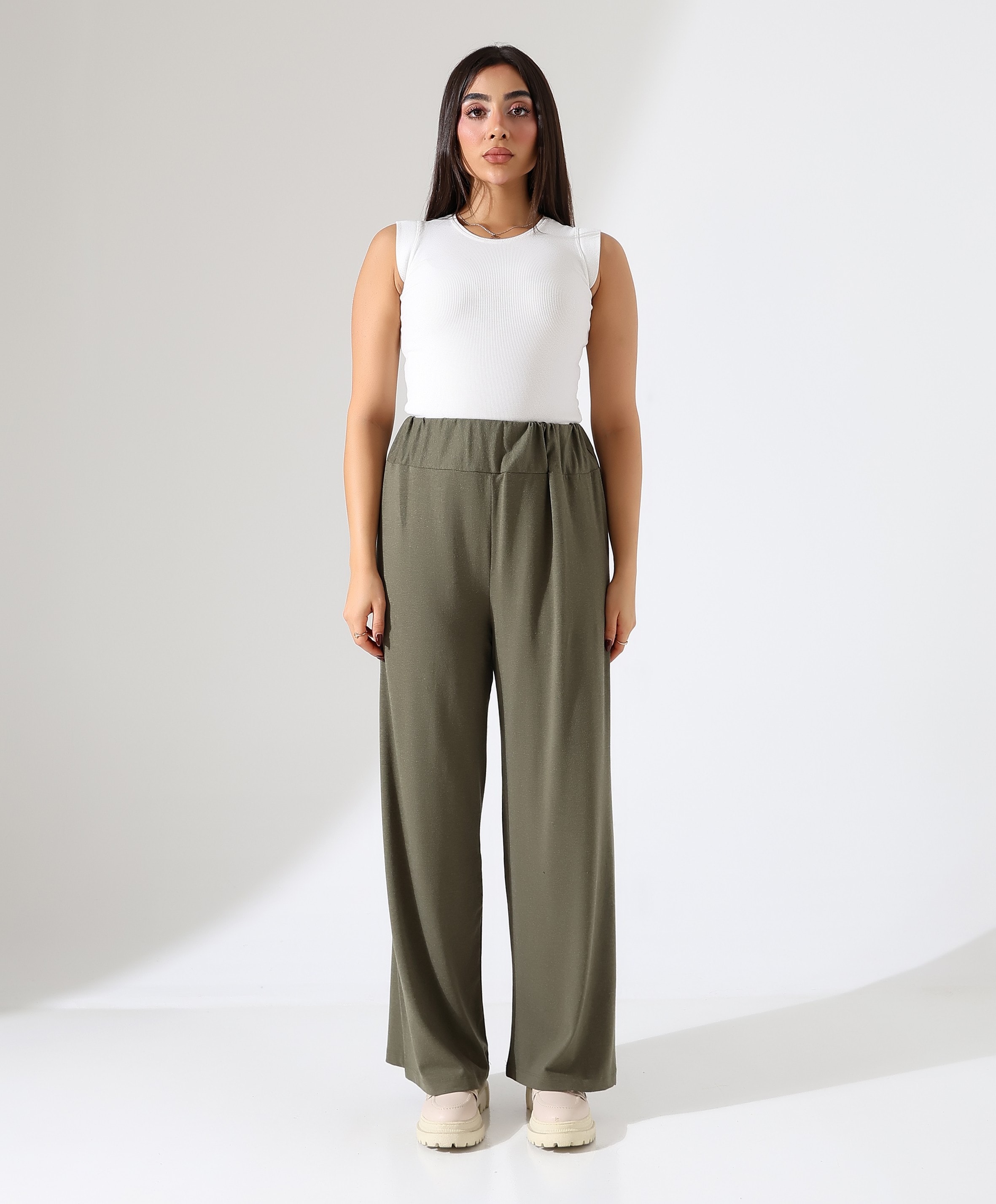 Beli Lastikli Yün Viskon Pantolon - HAKİ