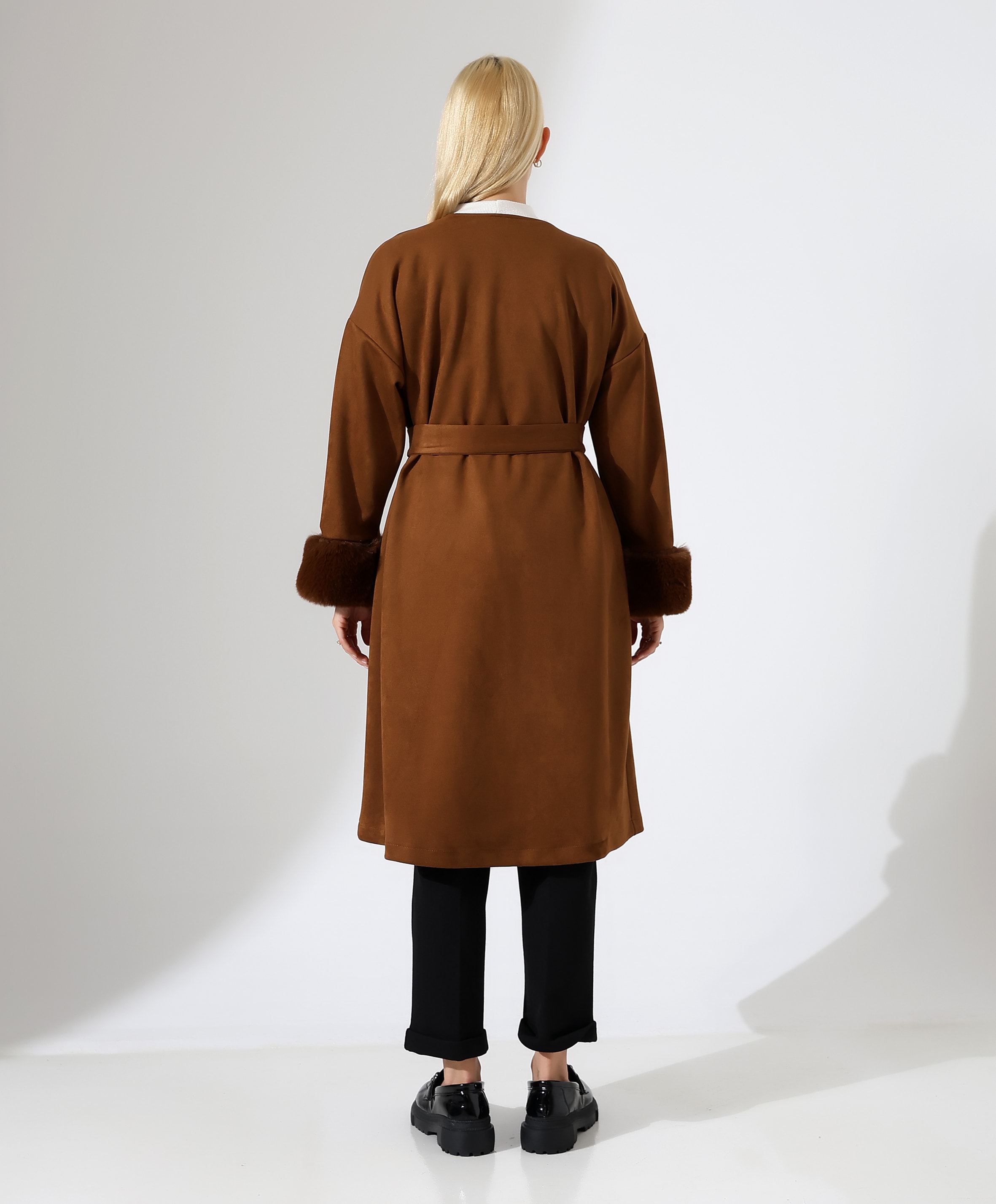 Kürk Detay Düğme Kapama Bol Ceket