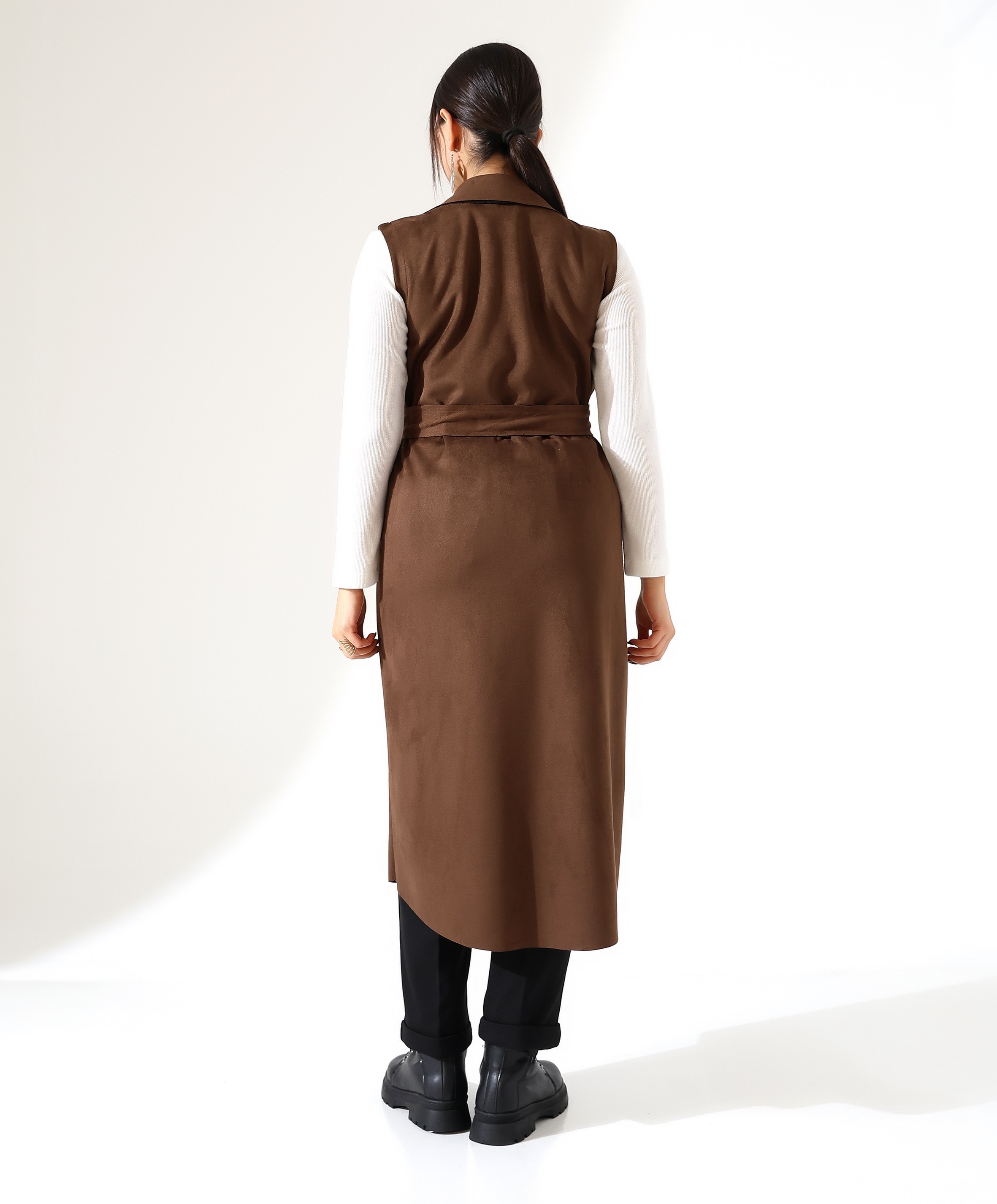 Kürk Detay Çift Cep Uzun Yelek