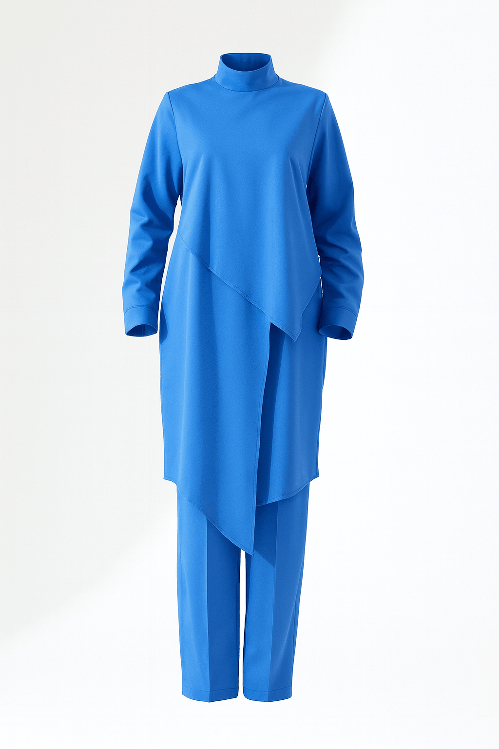 Asimetrik Boğazlı Pamuk İki Parça Takım - MAVİ