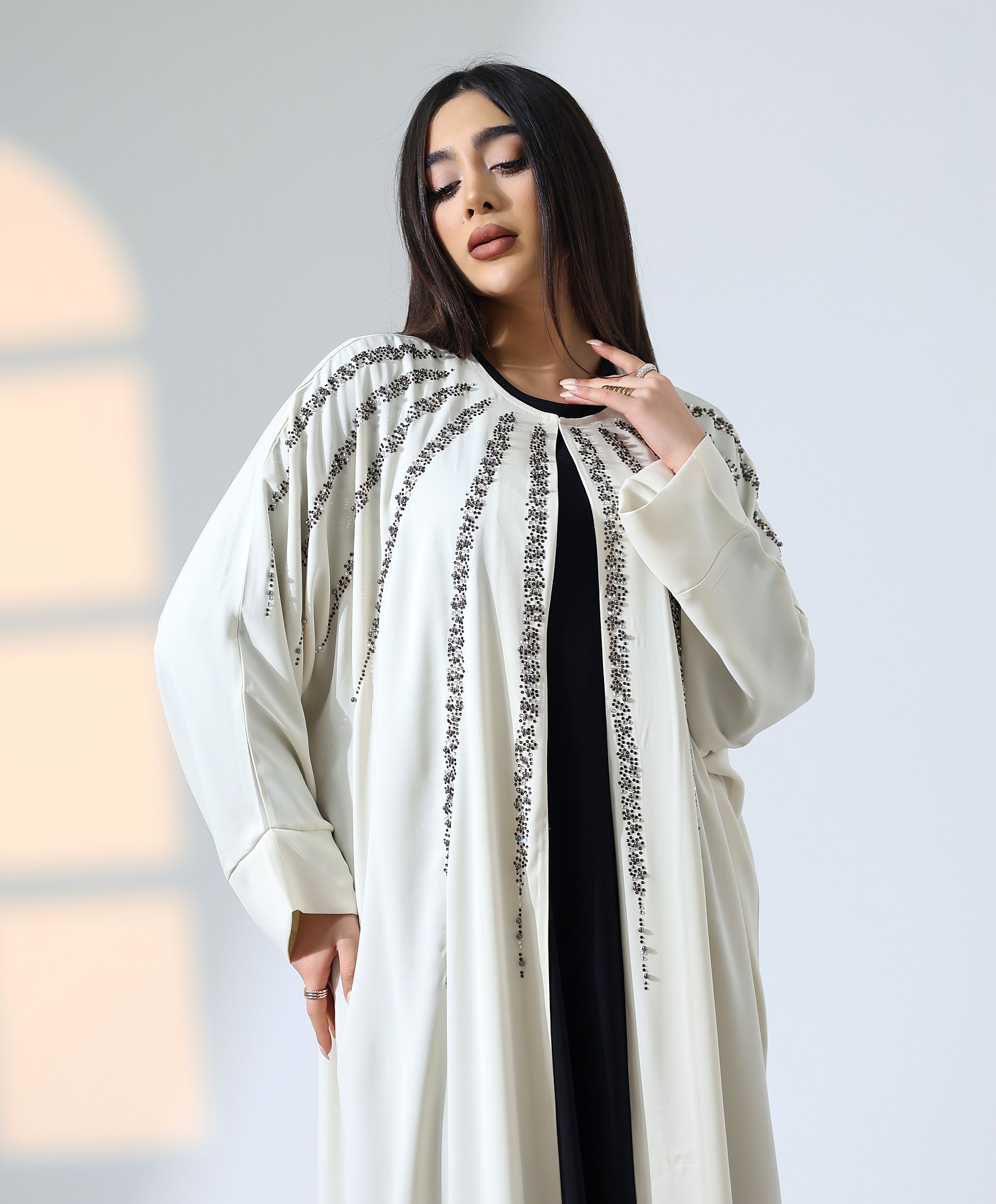 Agraf Kapama Taş Detay Uzun Abaya