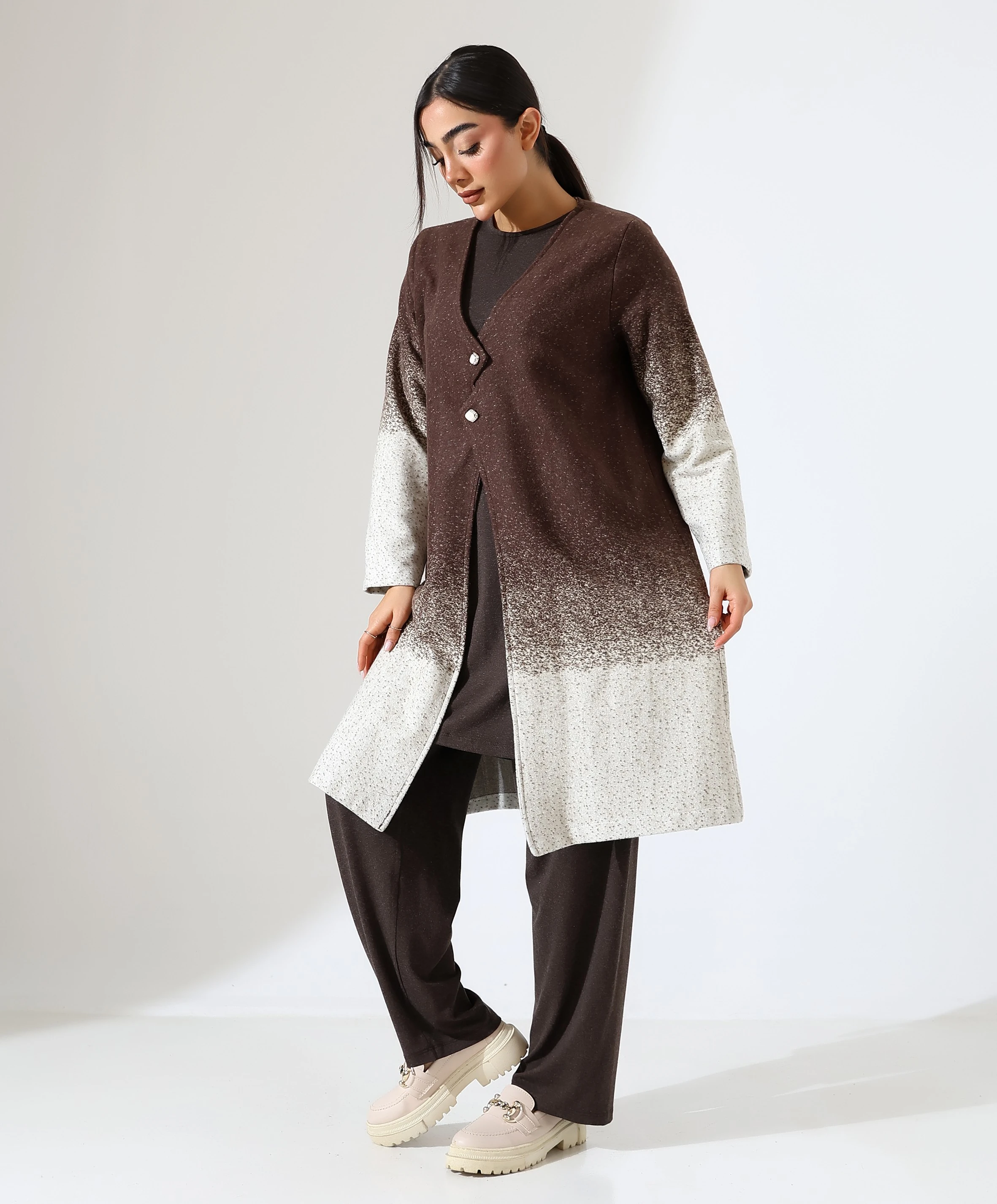 Düğme Kapama Örme Ceket Üç Parça Takım