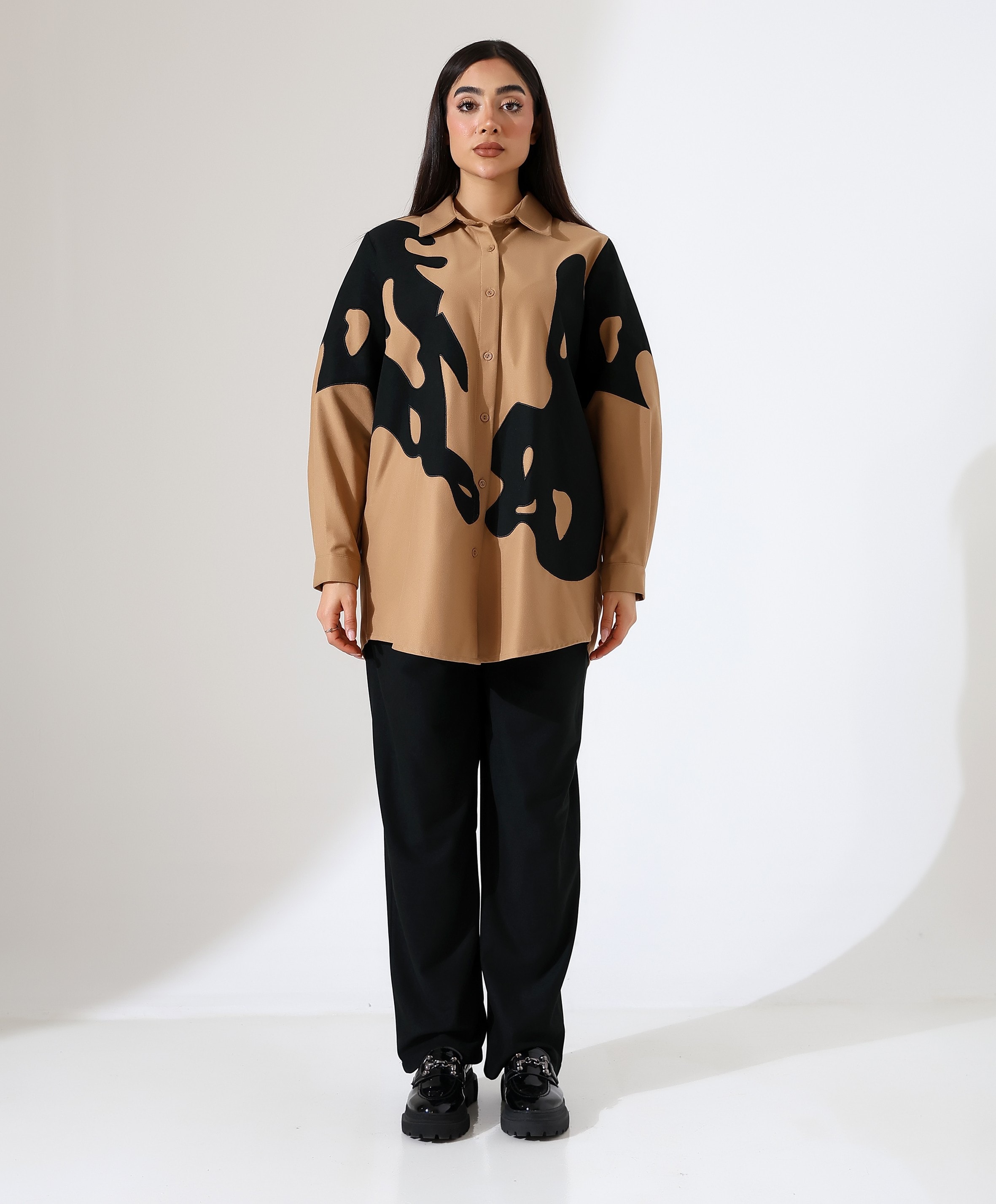 Nakış Detay İki Parça Gömlek Takım - VİZON