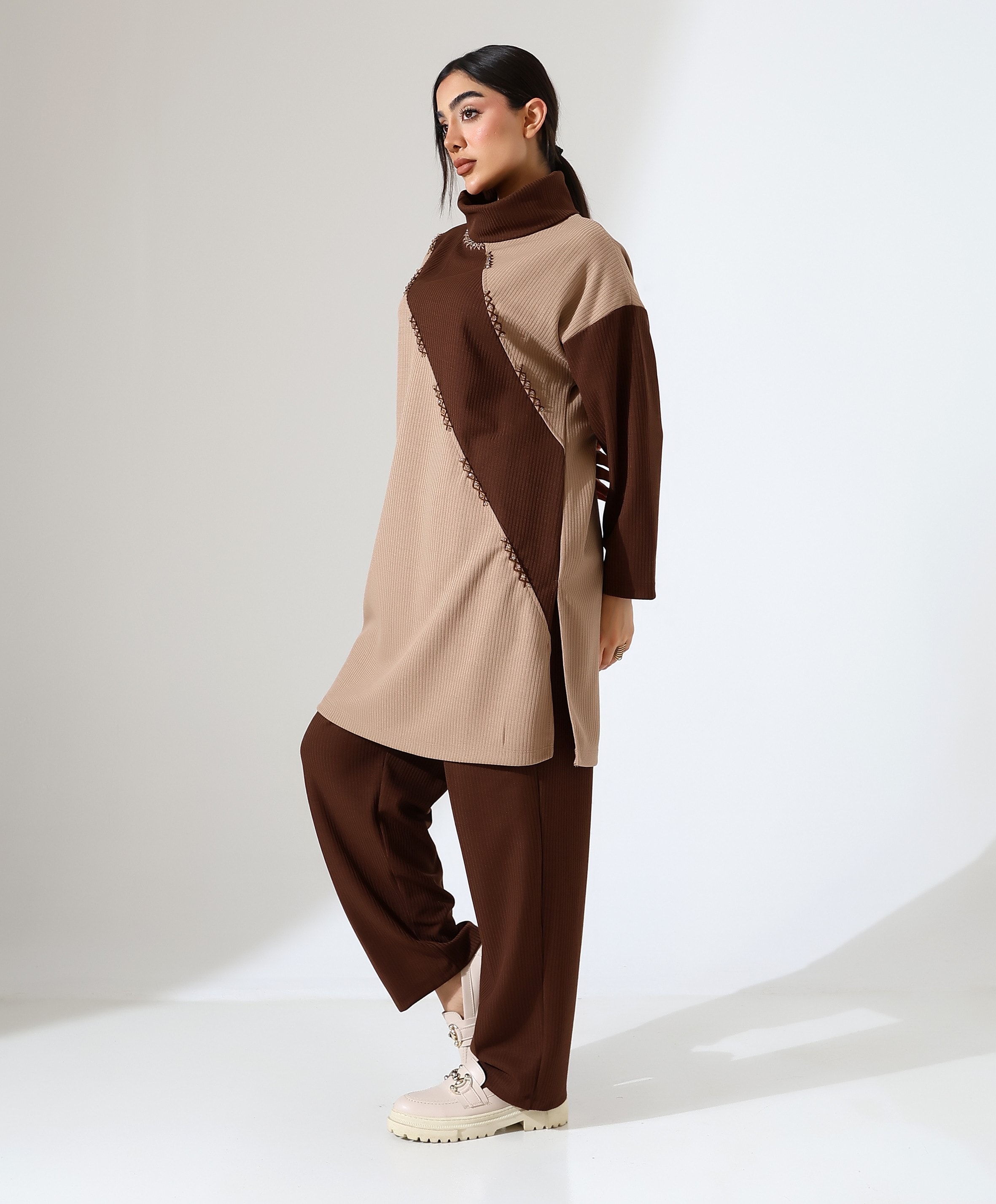 Selanik Boğazlı İki Parça Tunik Takım