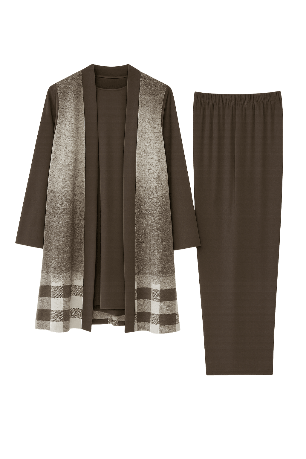 Yelekli Üç Parça Tesettür Takım - KAHVE