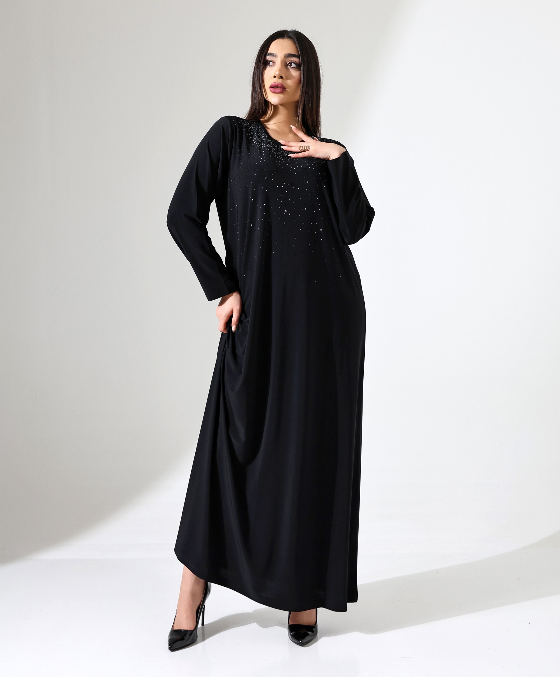 Taş Baskılı Uzun Elbise