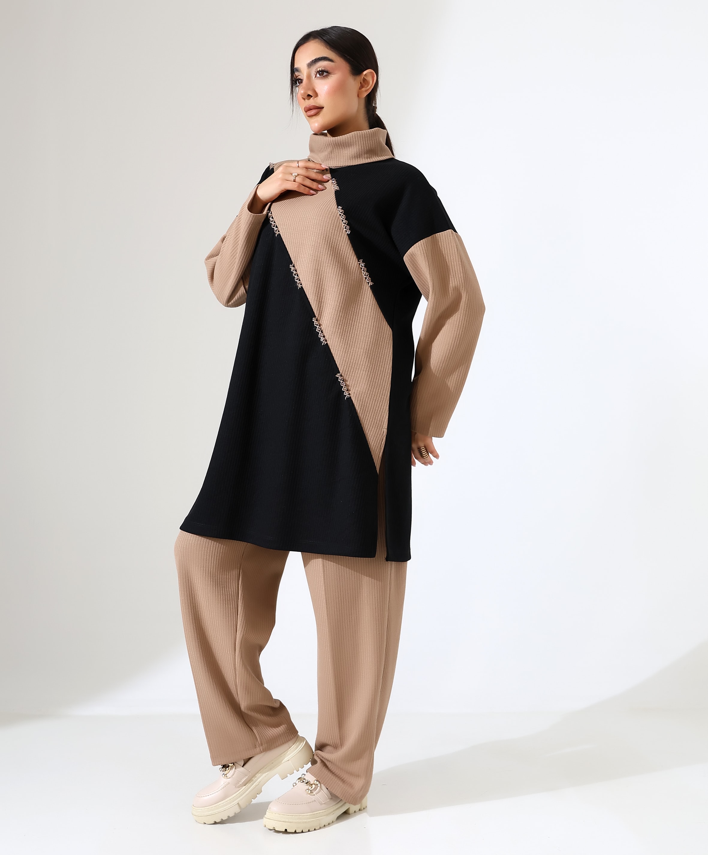 Selanik Boğazlı İki Parça Tunik Takım