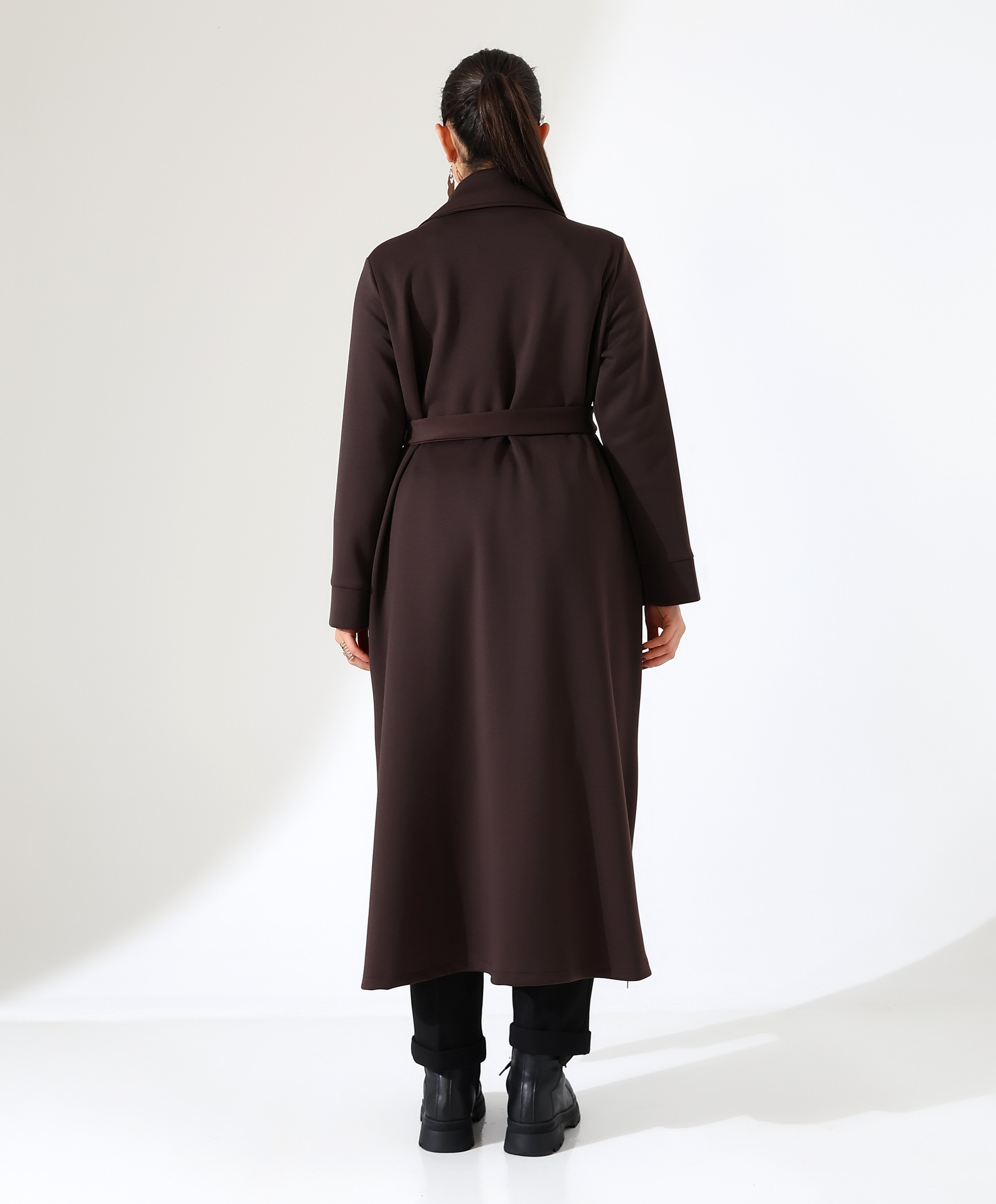 Fermuar Kapama Yırtmaç Detay Uzun Hırka