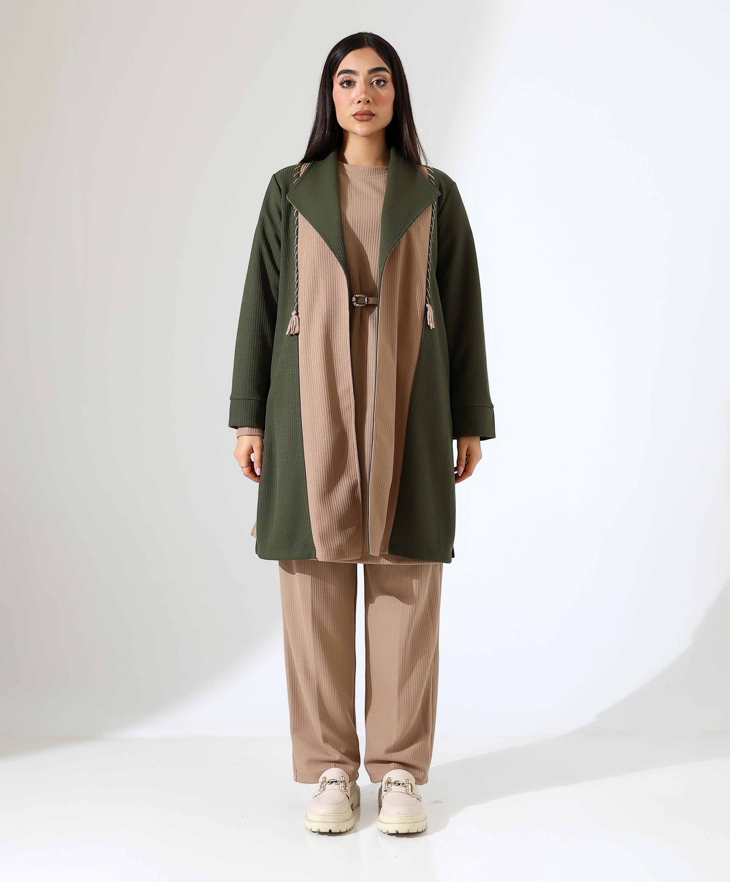 Püskül Detay Çift Renk Hırka - HAKİ