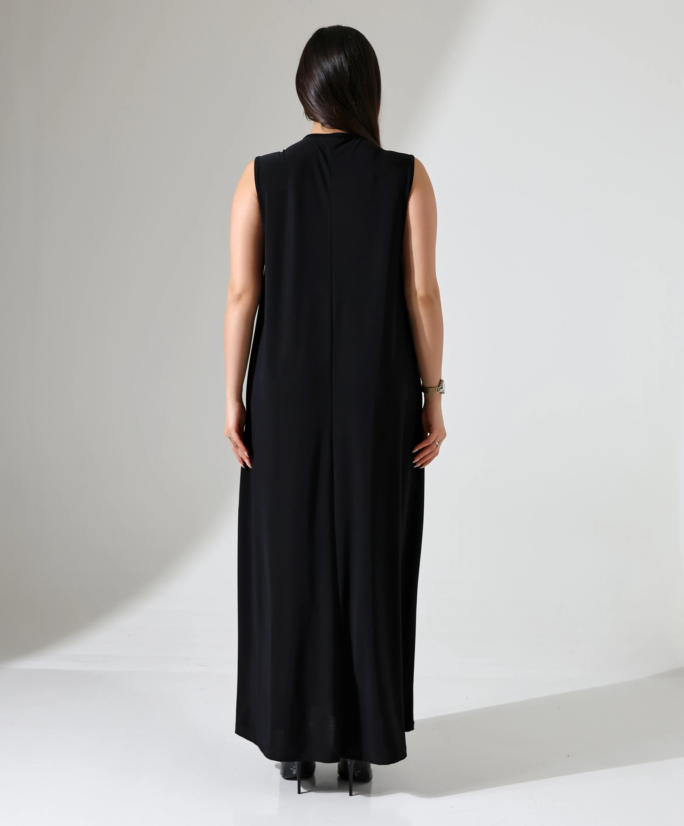 Battal Beden Sıfır Kol Uzun Elbise