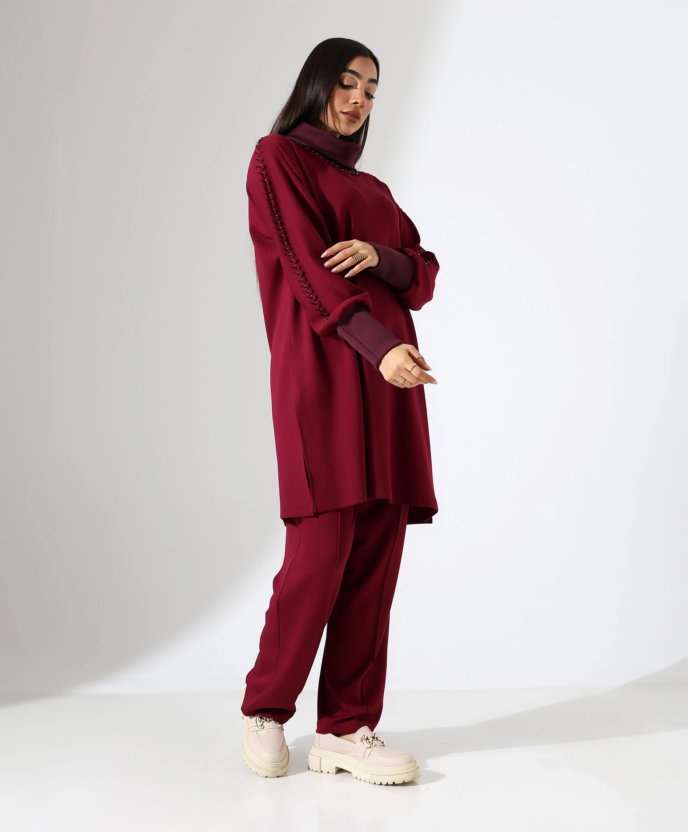 Yumuşak Dokulu Triko Detay İki Parça Takım