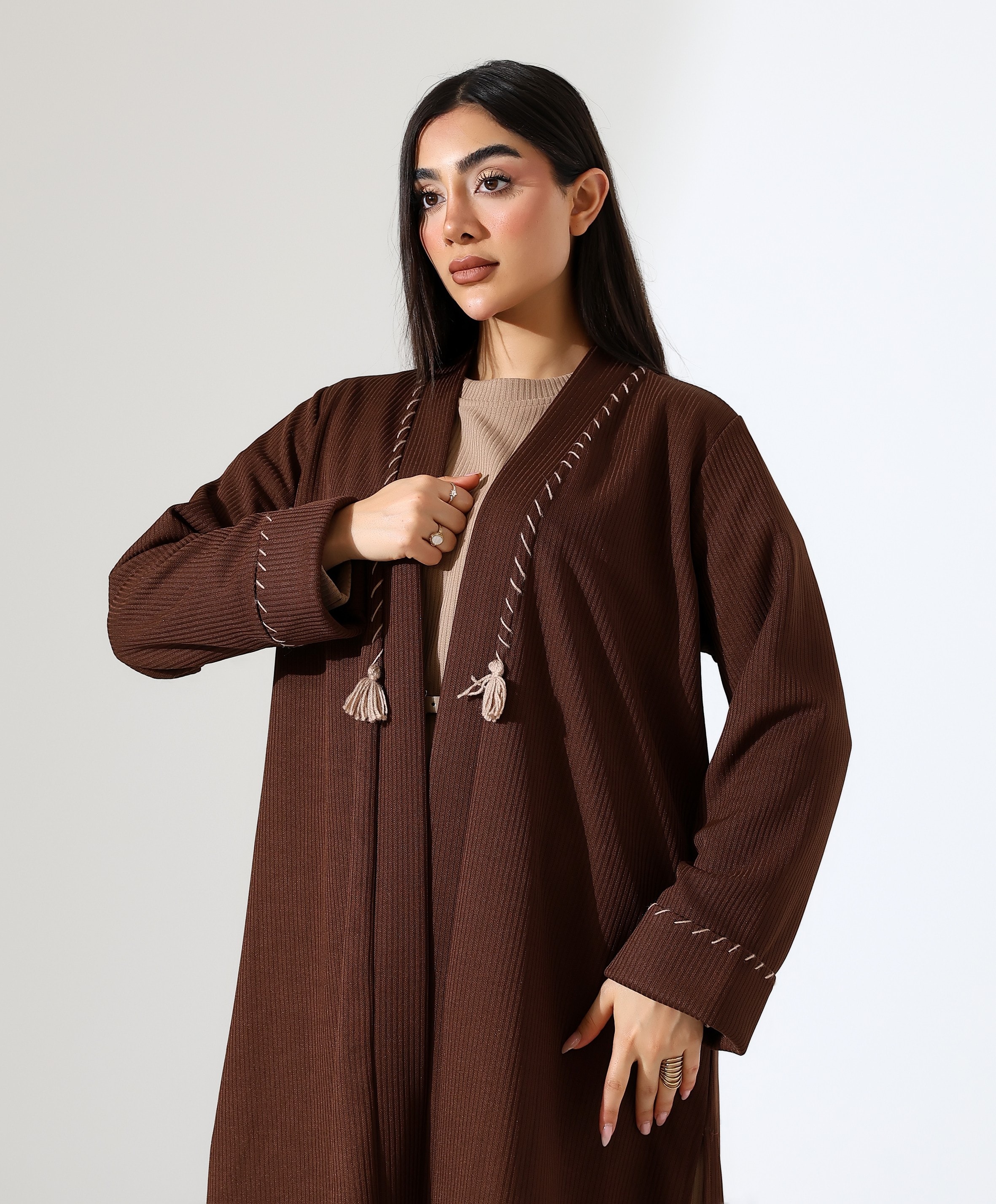 Püskül Detay Bol Kalıp Uzun Hırka