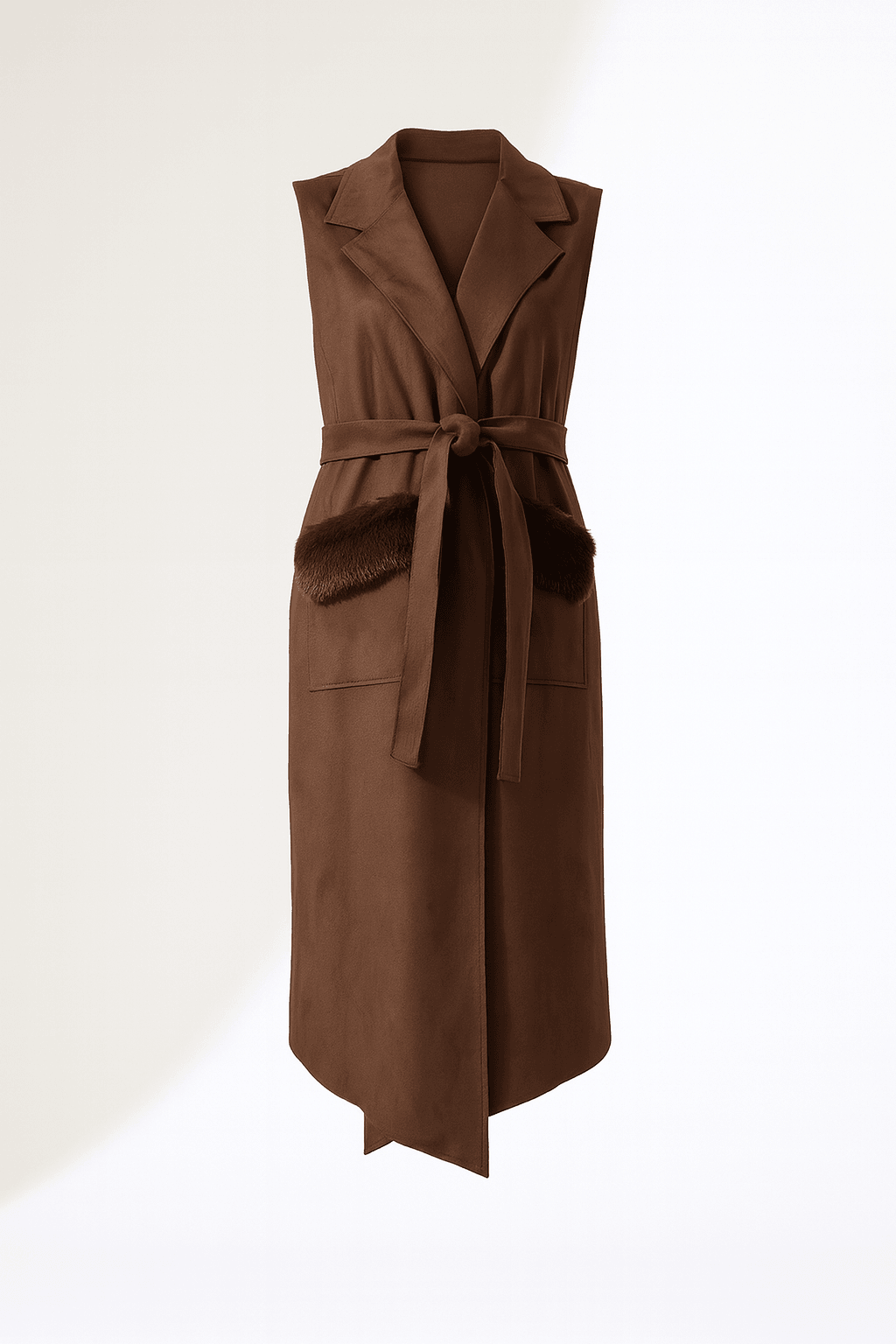 Kürk Detay Çift Cep Uzun Yelek