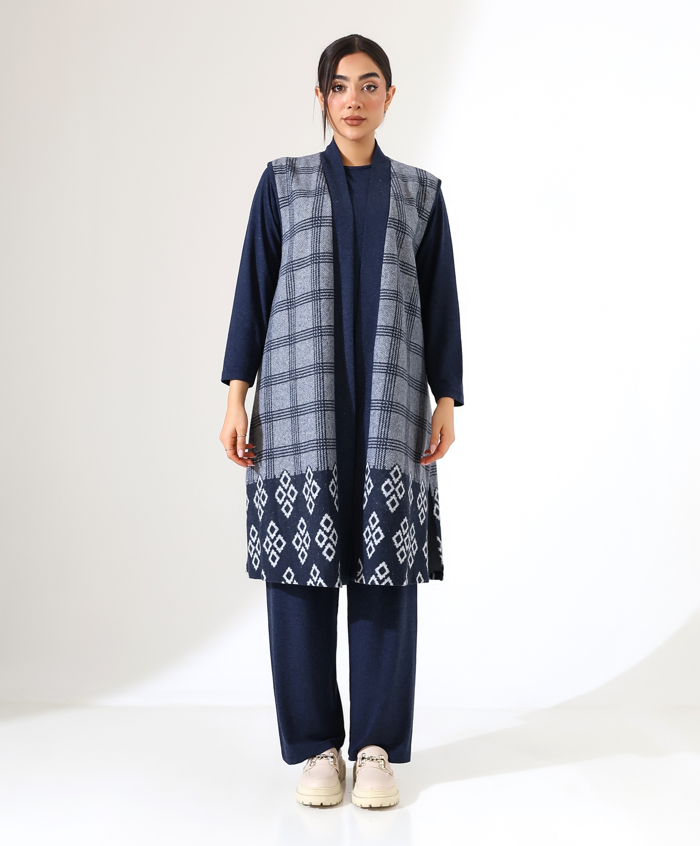 Pamuk Örme Yelek Üç Parça Takım - LACİVERT