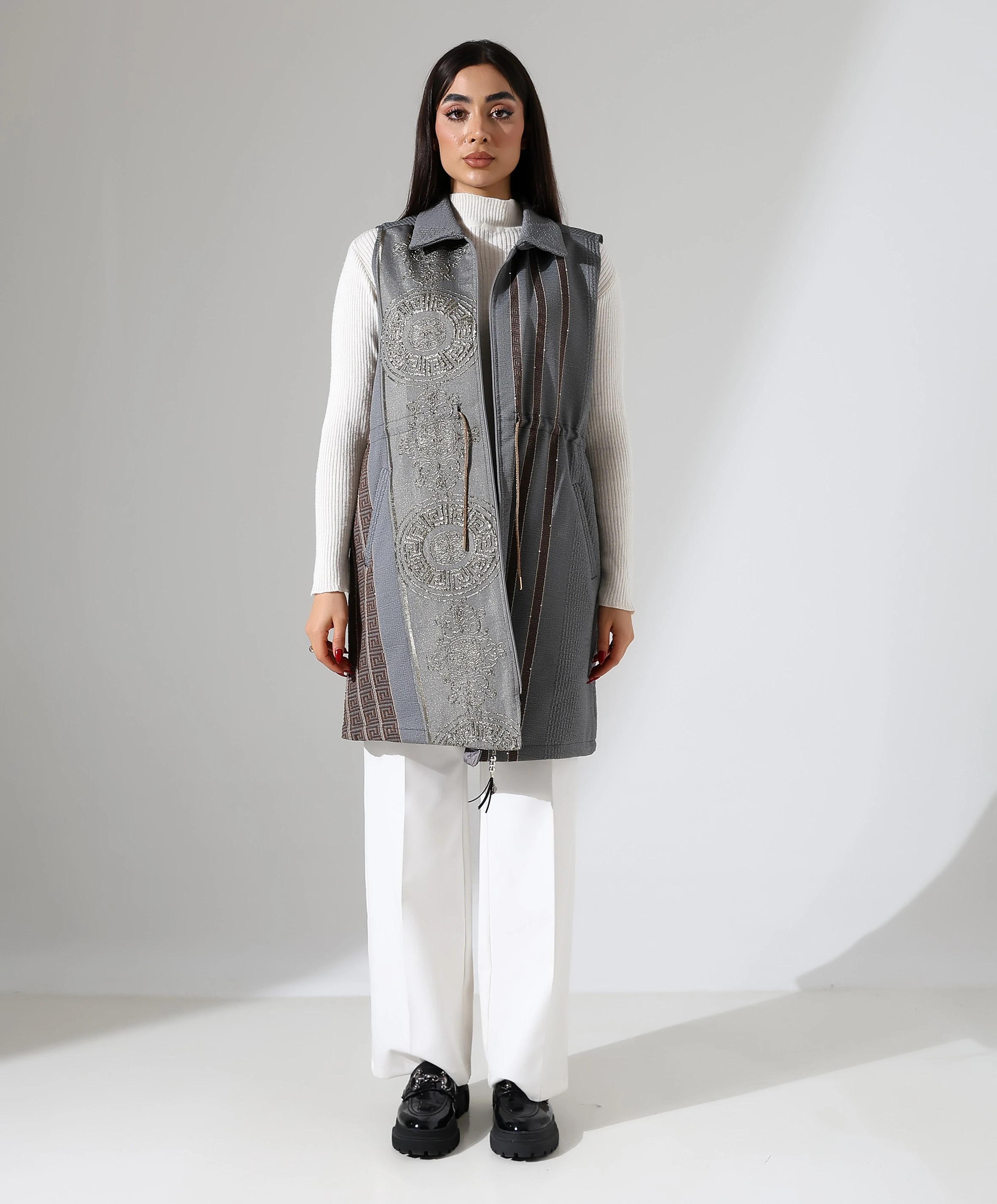 Önden Bağlamalı Fermuar Kapama Yelek - GRİ