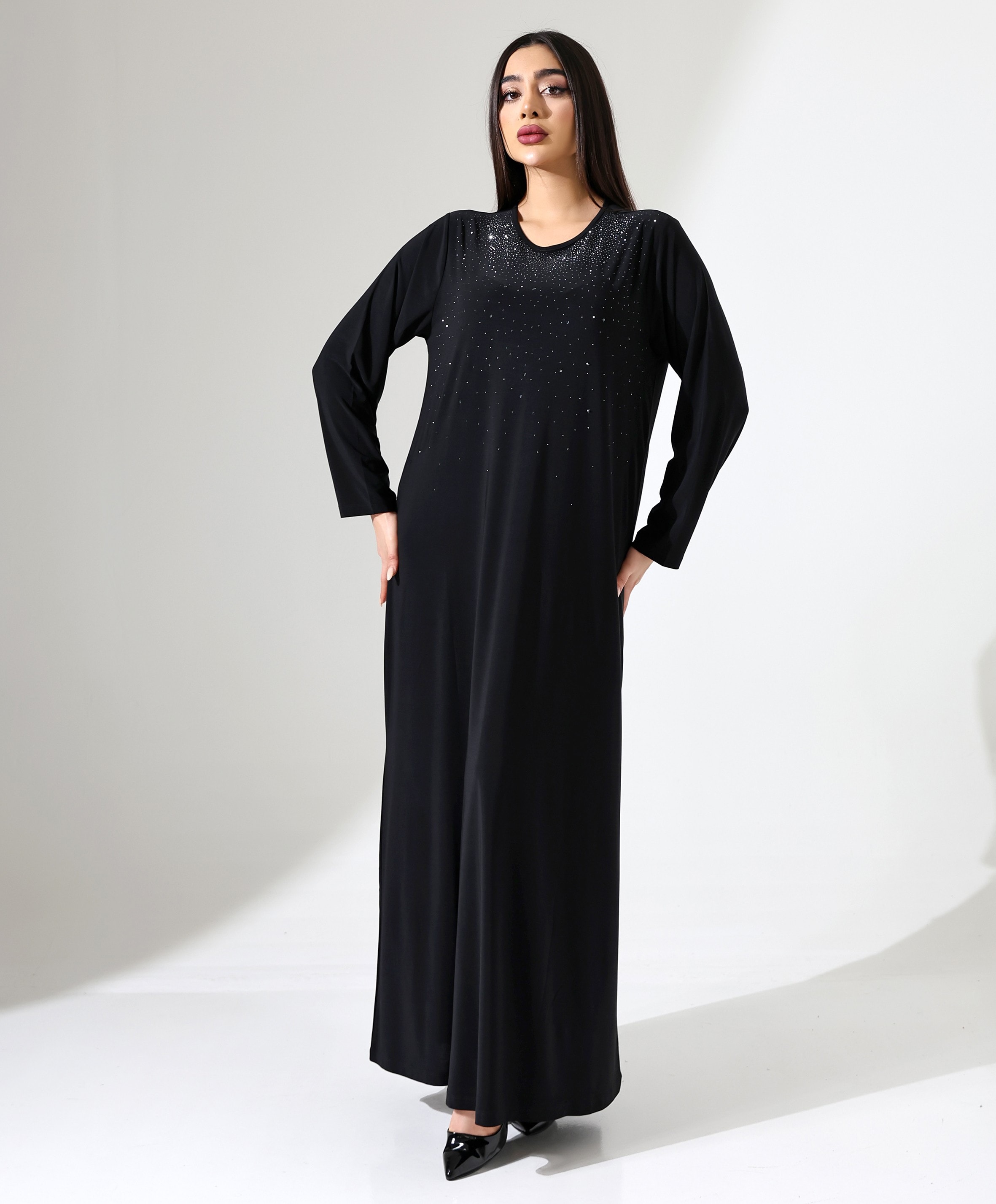 Taş Baskılı Uzun Elbise