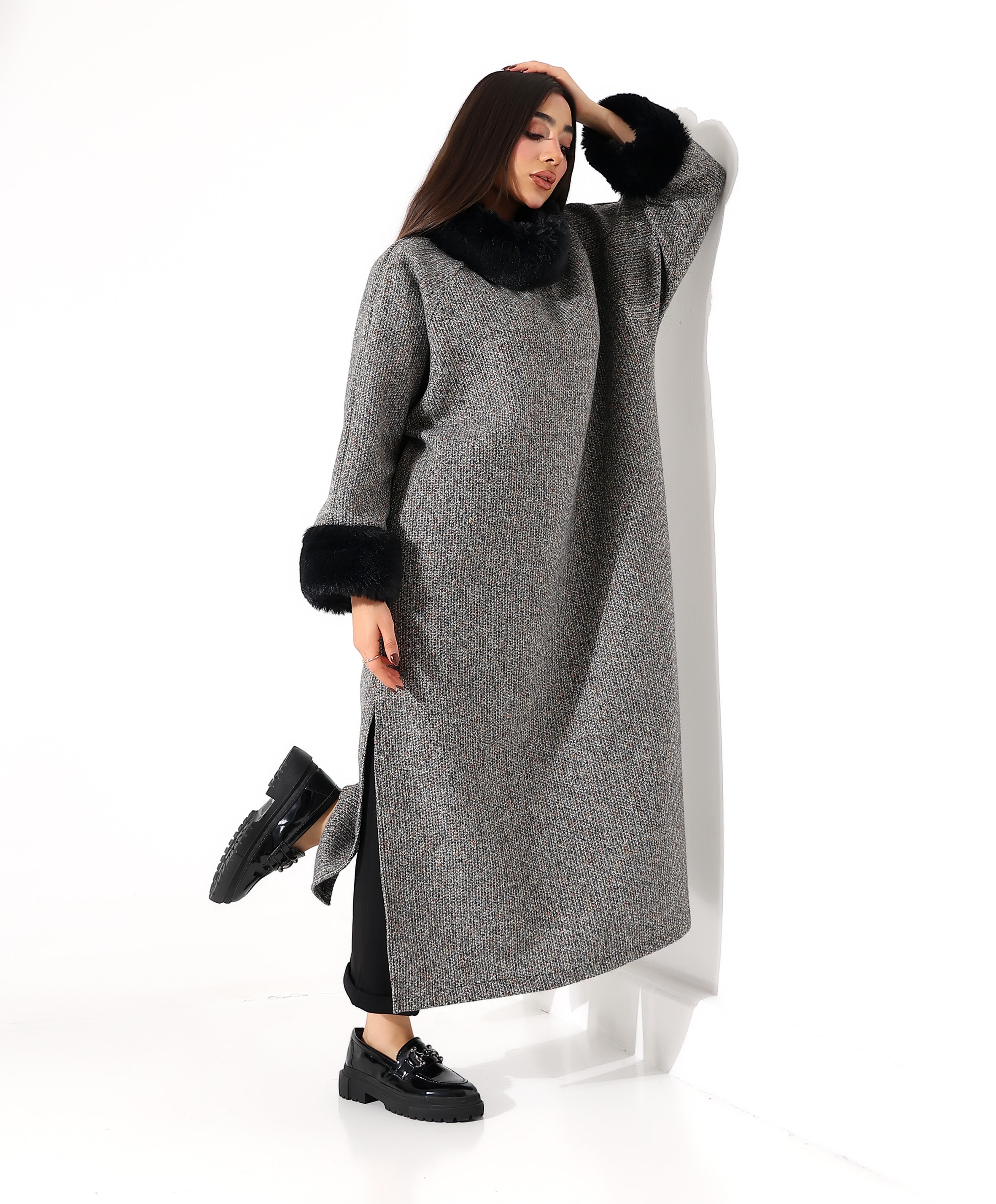 Kürk Detay Uzun Büyük Beden Elbise