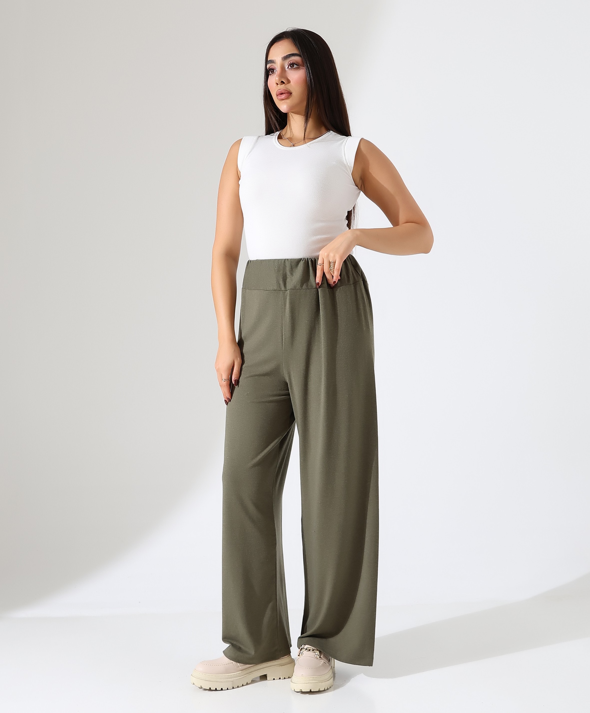 Beli Lastikli Yün Viskon Pantolon