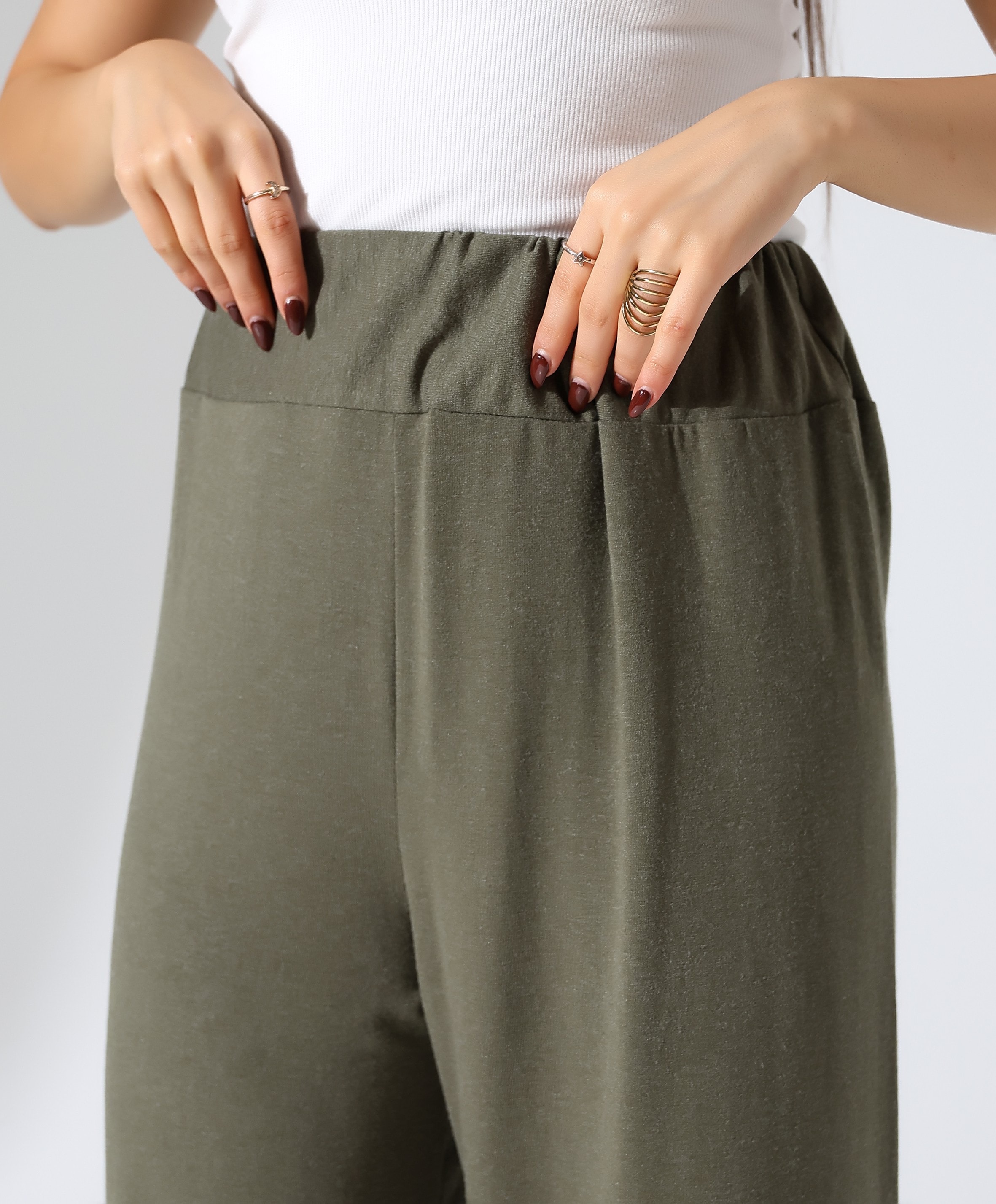 Beli Lastikli Yün Viskon Pantolon