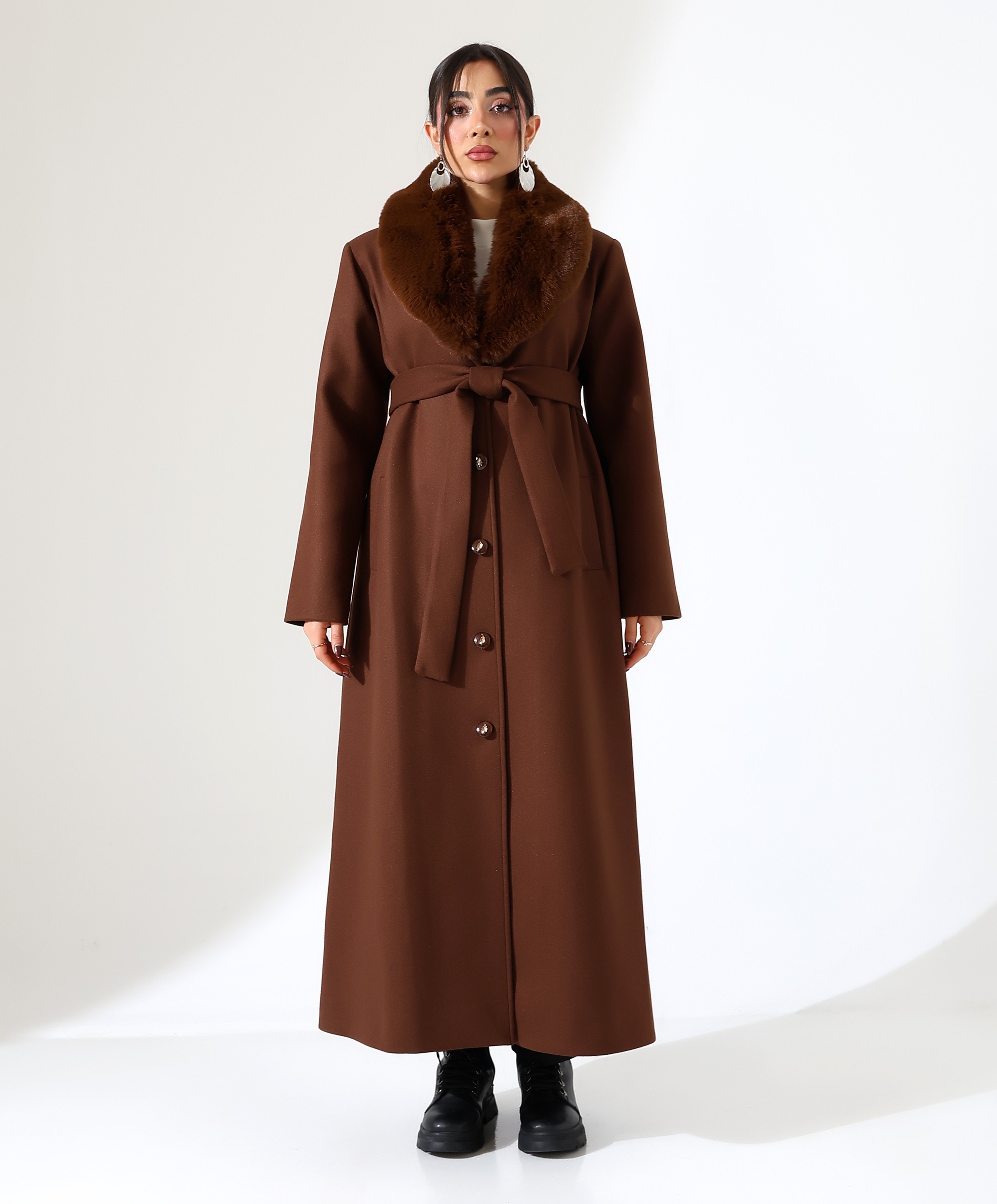 Kürk Detay Uzun Kaşe Kaban - TABA