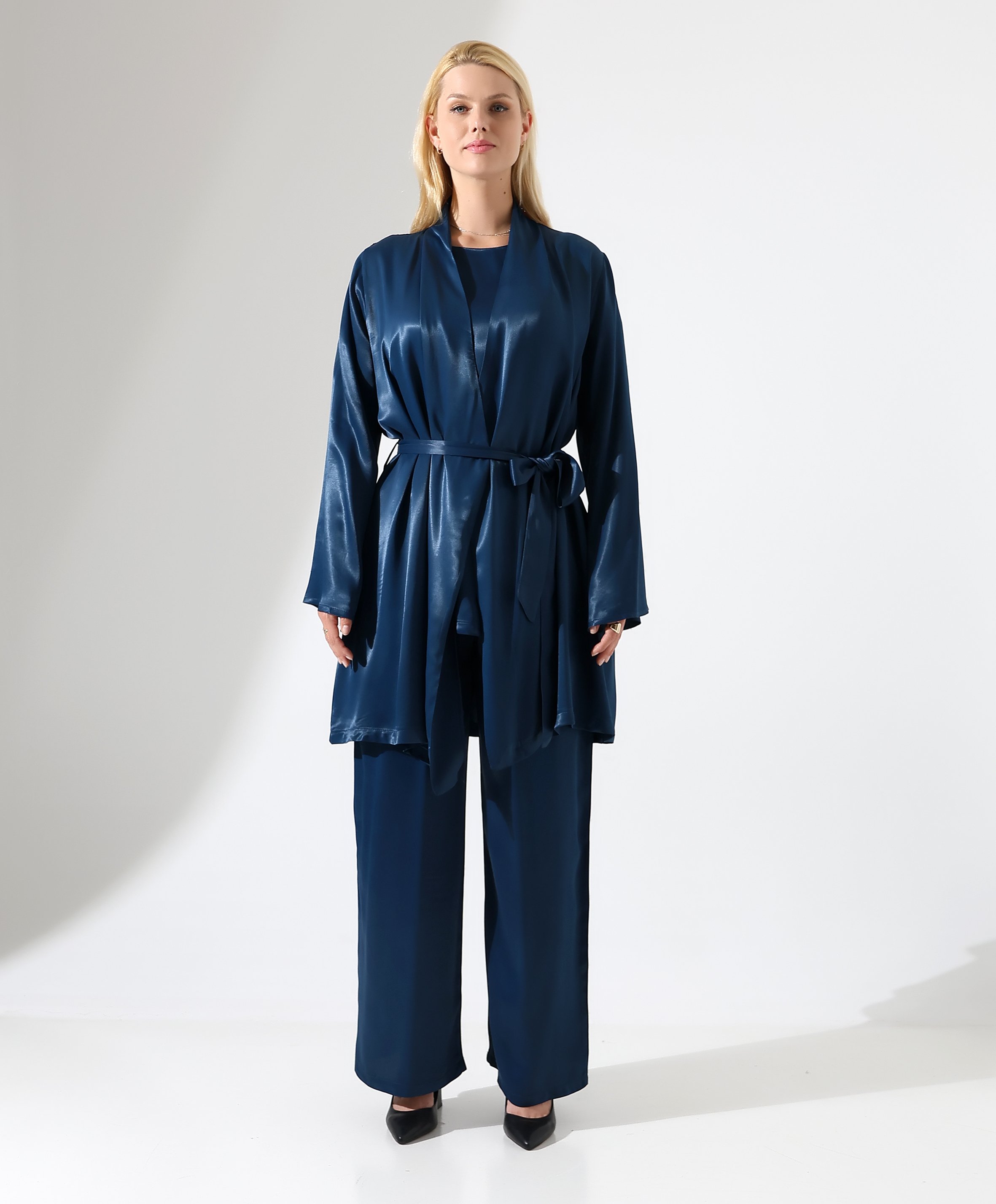 Saten Kimono Takım - PETROL