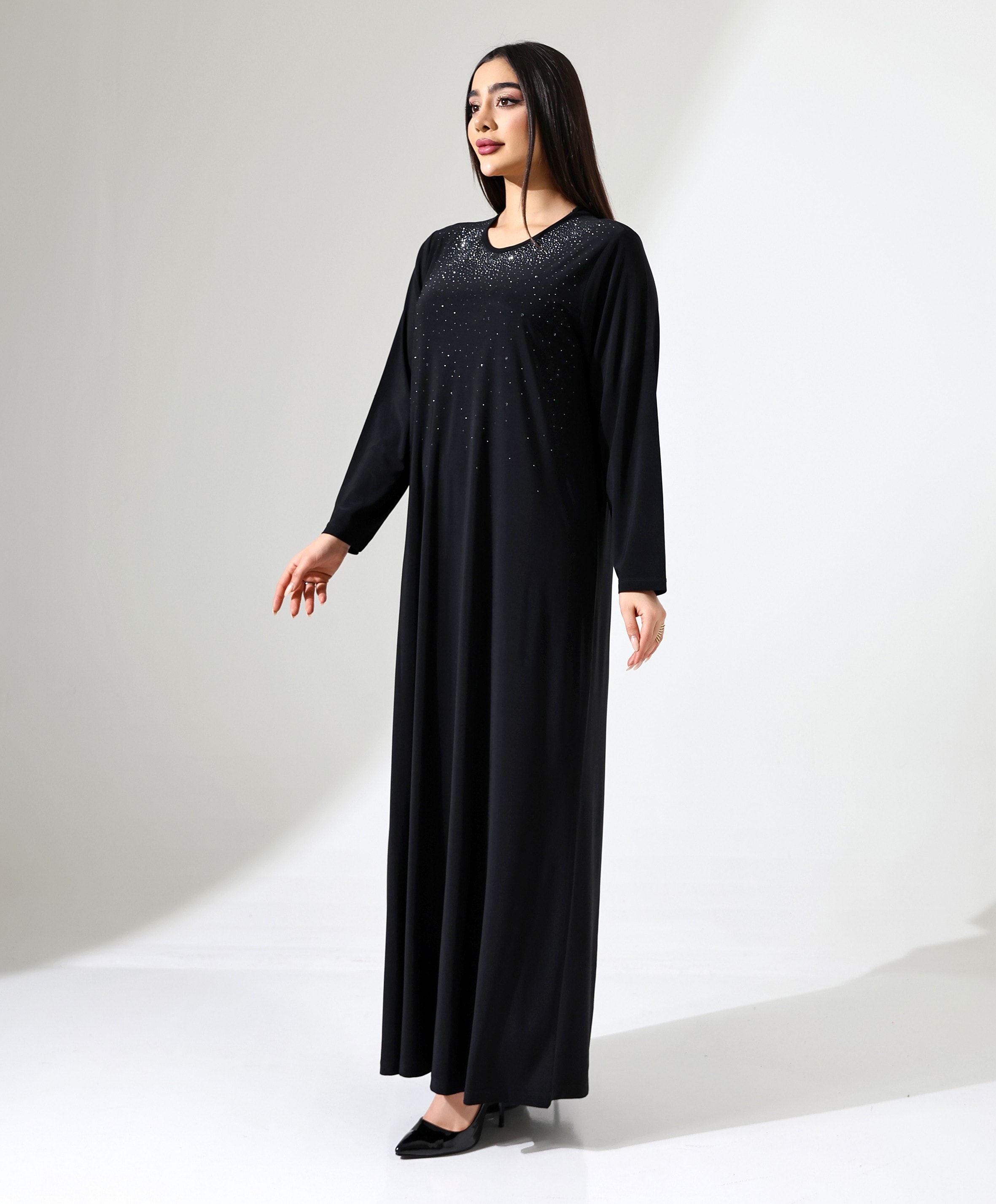 Taş Baskılı Uzun Elbise