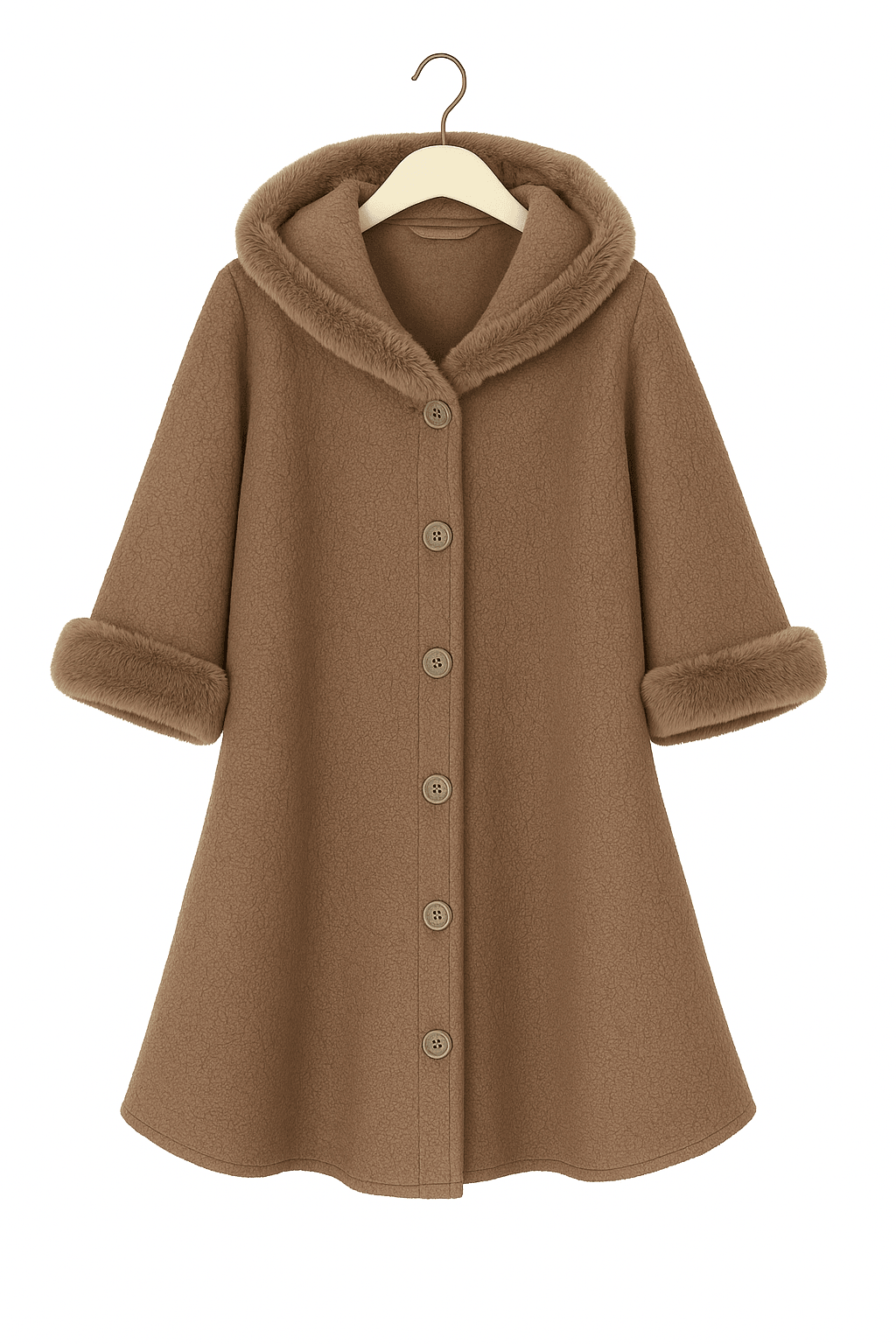 Kürk Detay Kapüşonlu Büyük Beden Panço - VİZON