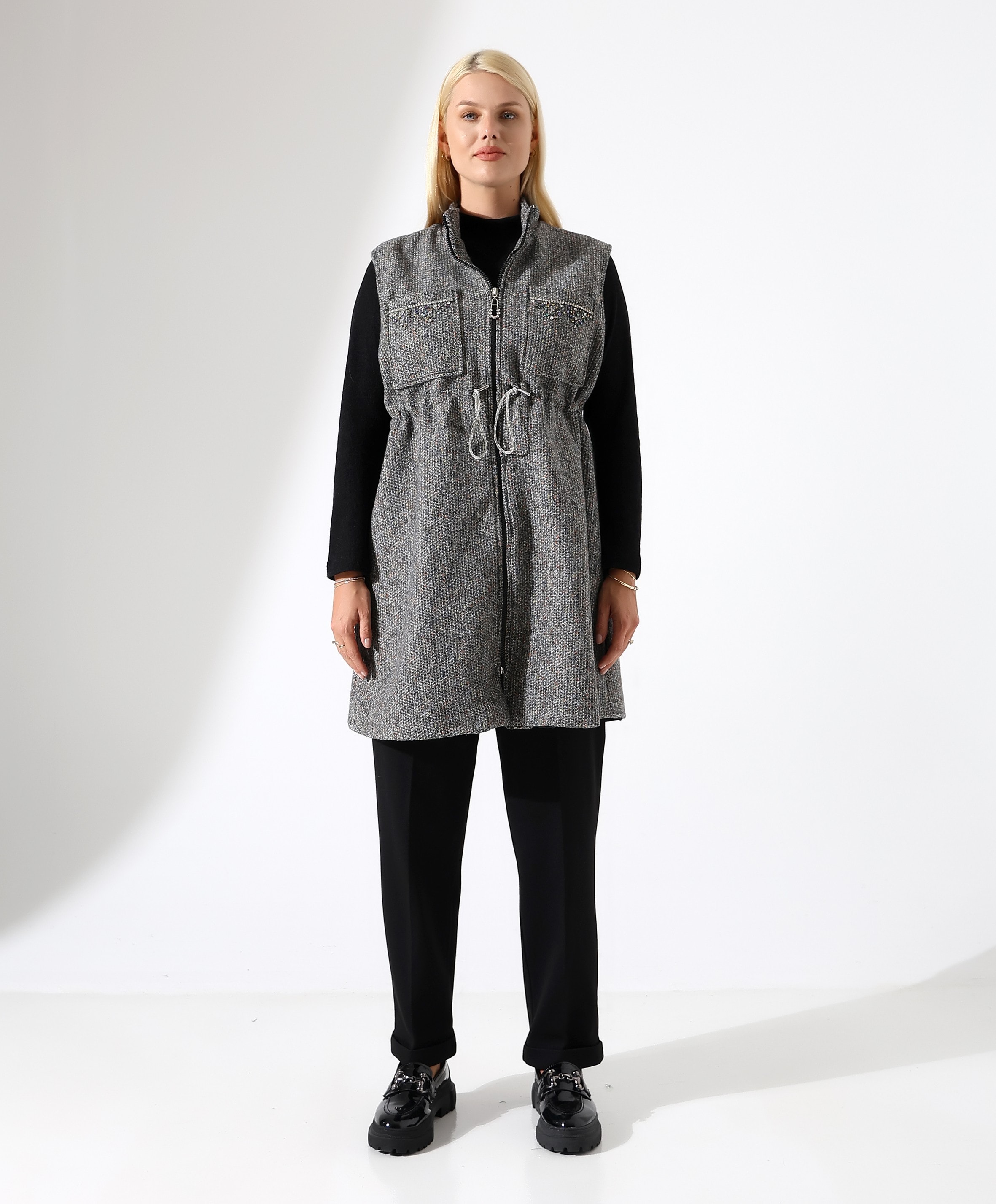 Fermuar Kapama Mütevazı Yelek - SİYAH