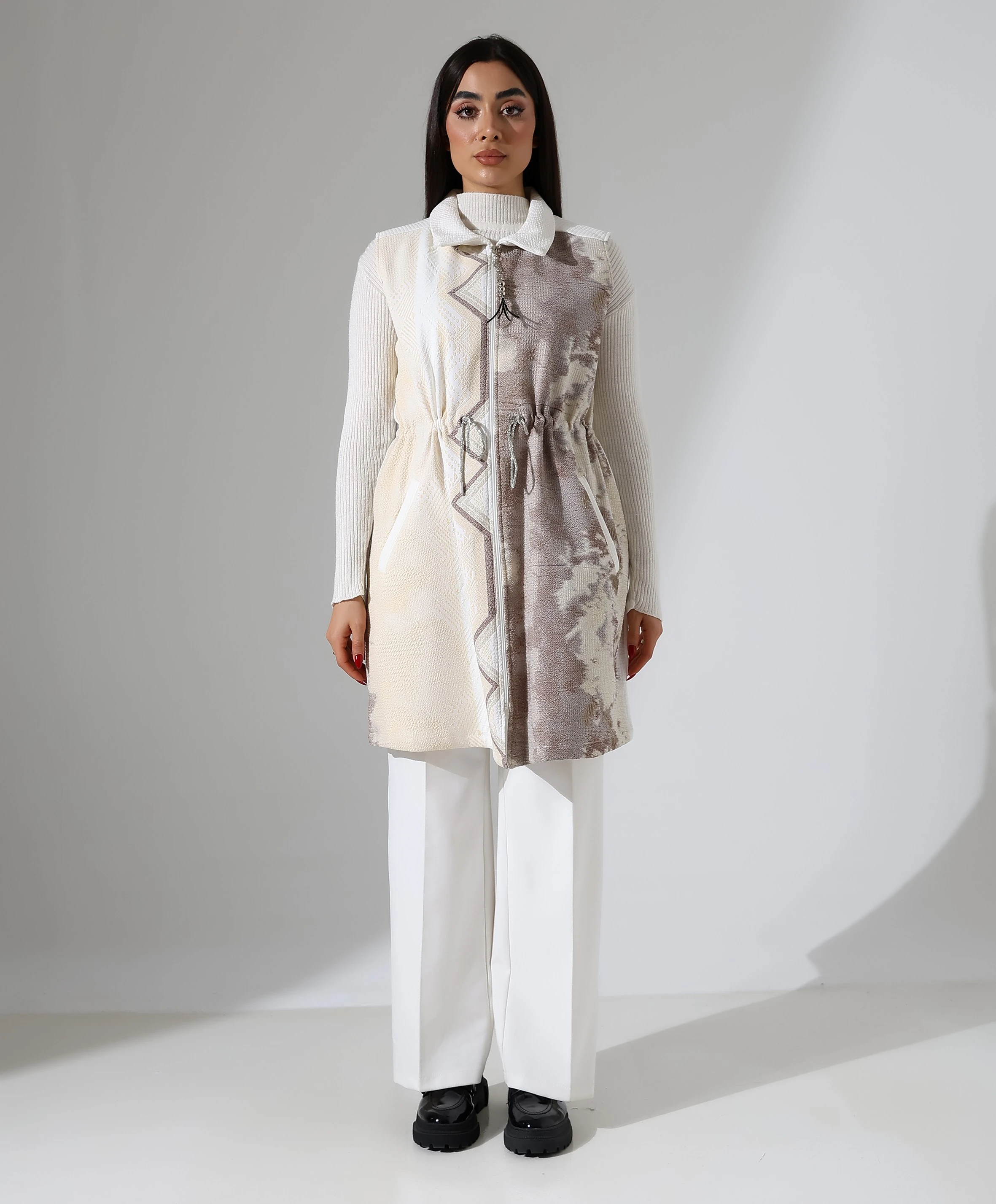 Önden Bağlamalı Fermuar Kapama Yelek - EKRU