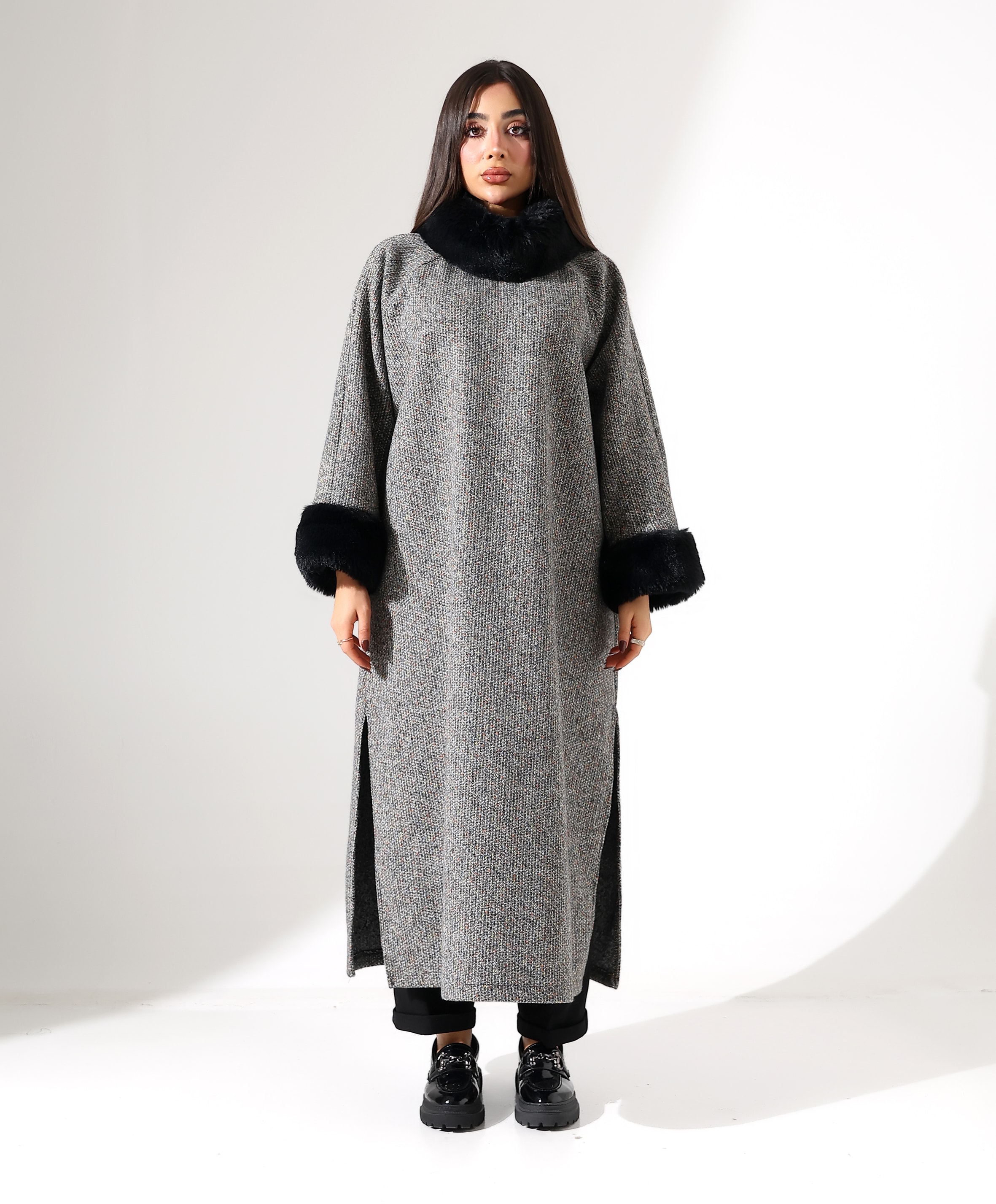 Kürk Detay Uzun Büyük Beden Elbise