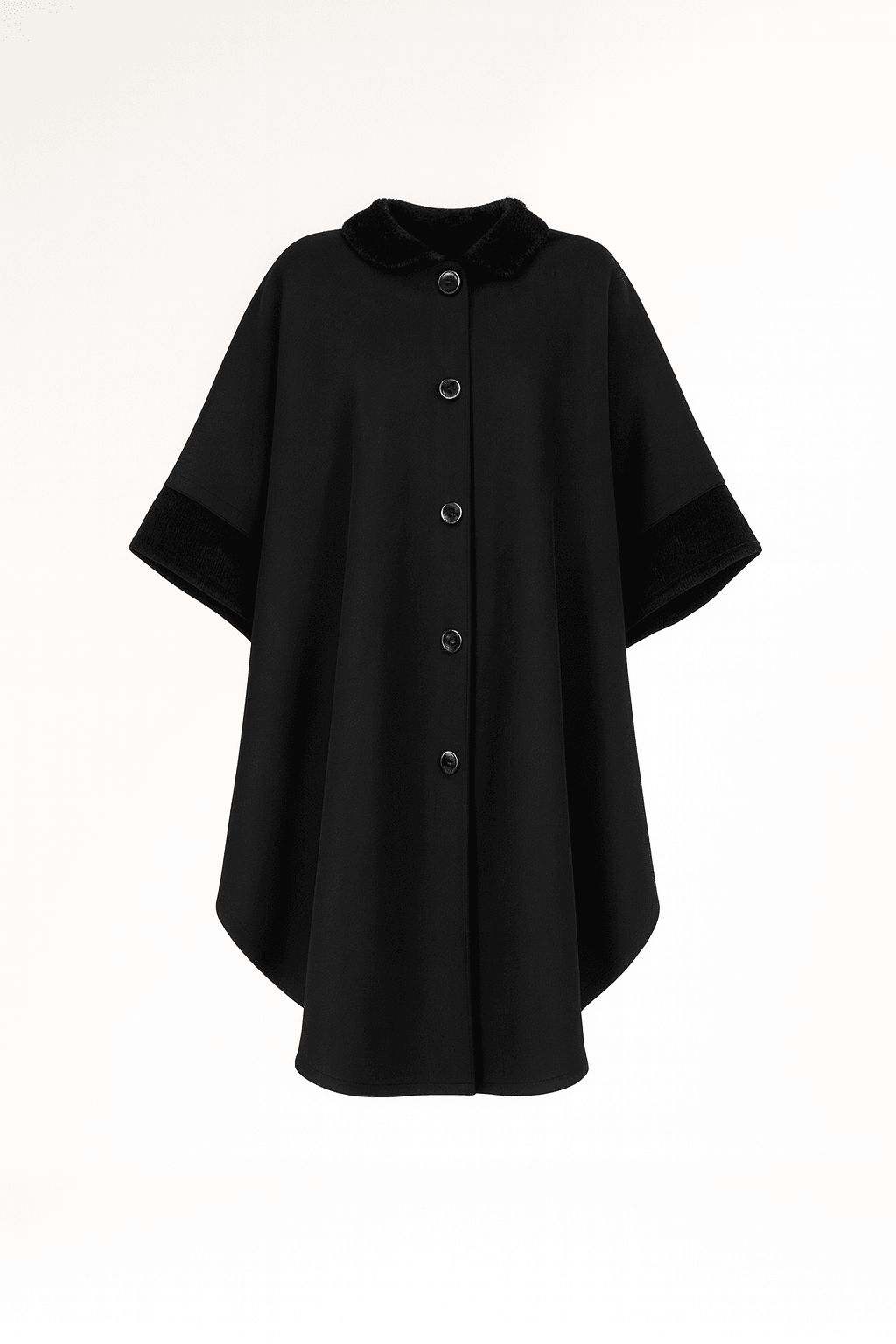 Kürk Detay Büyük Beden Panço - SİYAH