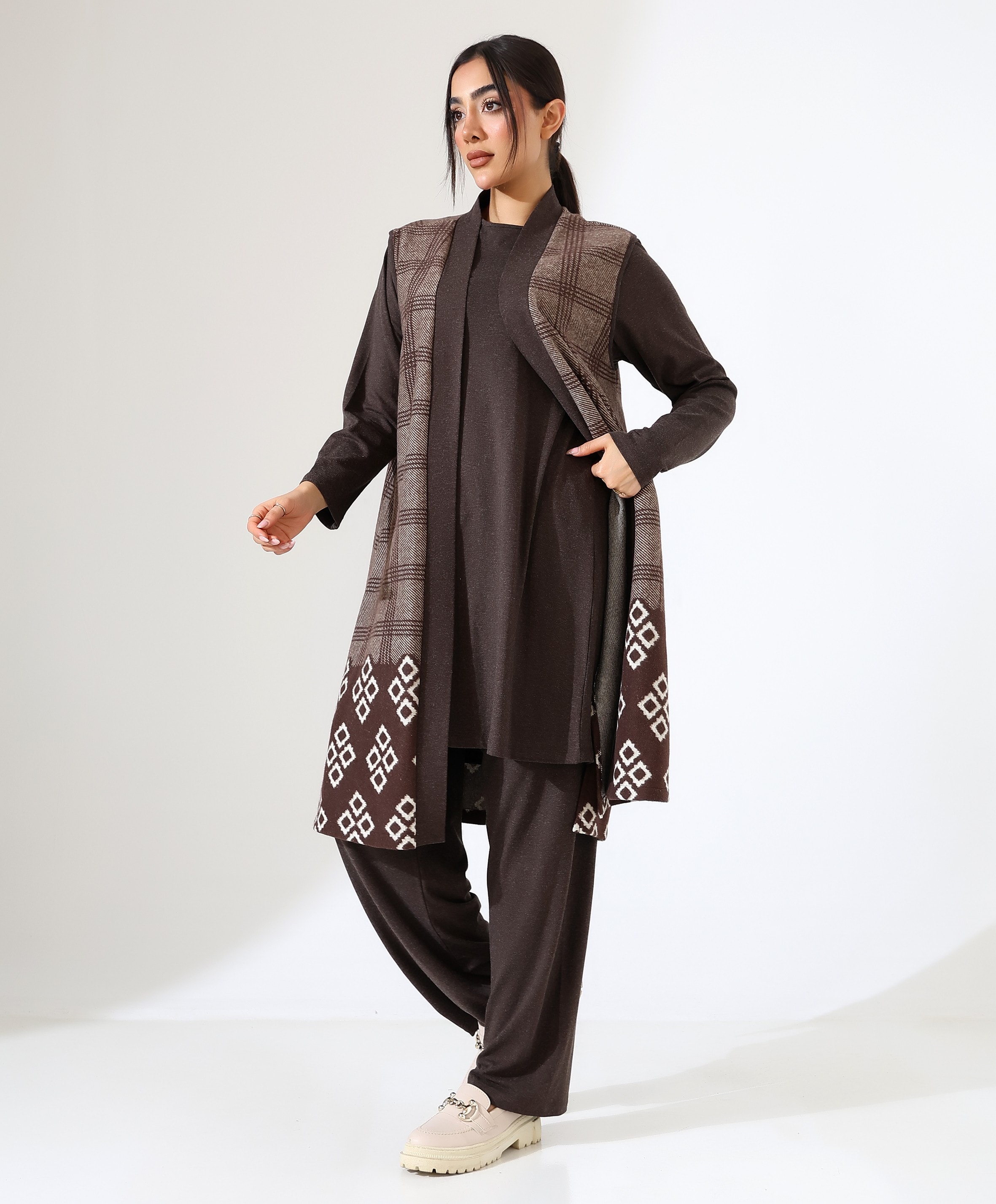 Pamuk Örme Yelek Üç Parça Takım