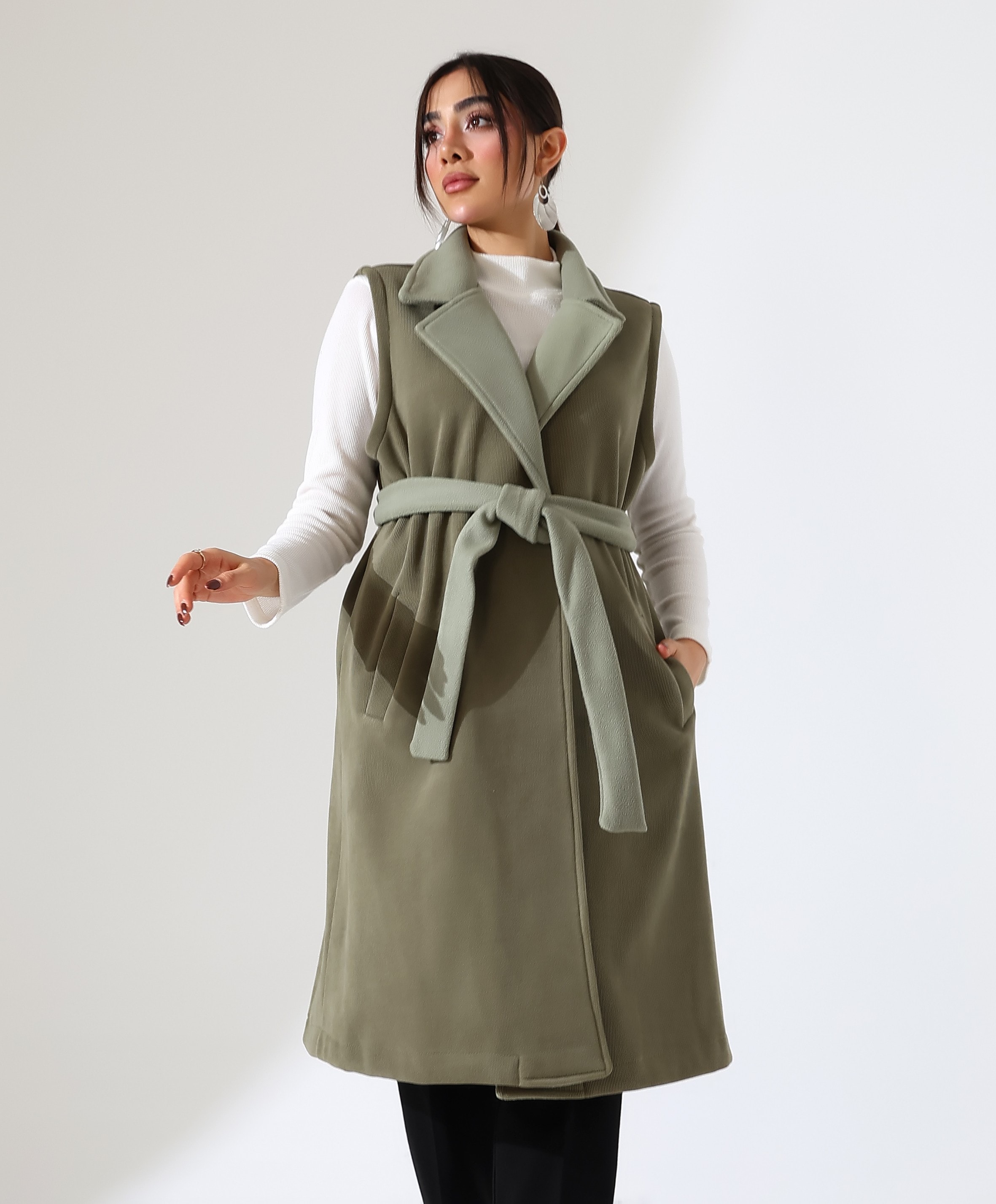 Çift Cep Bağlamalı Uzun Yelek