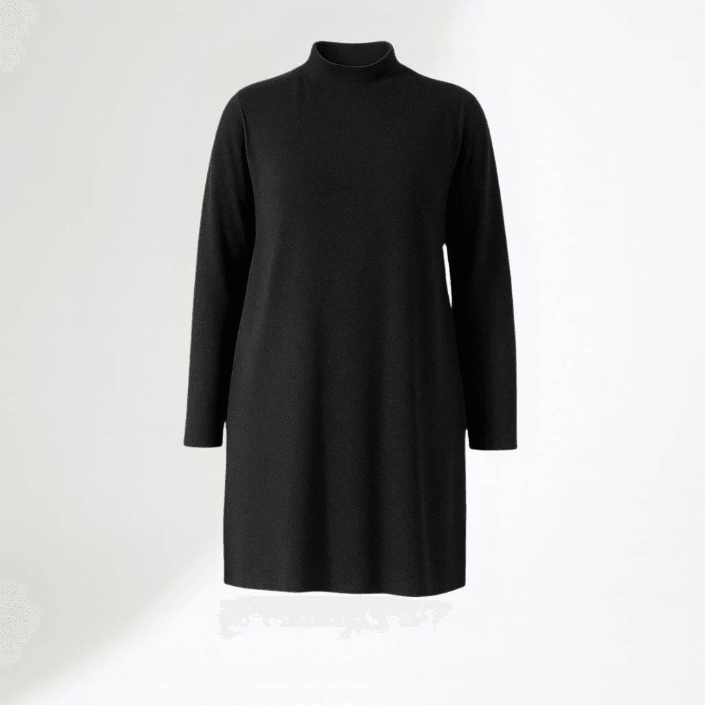 Boğazlı Yün Viskon Uzun Tunik - SİYAH