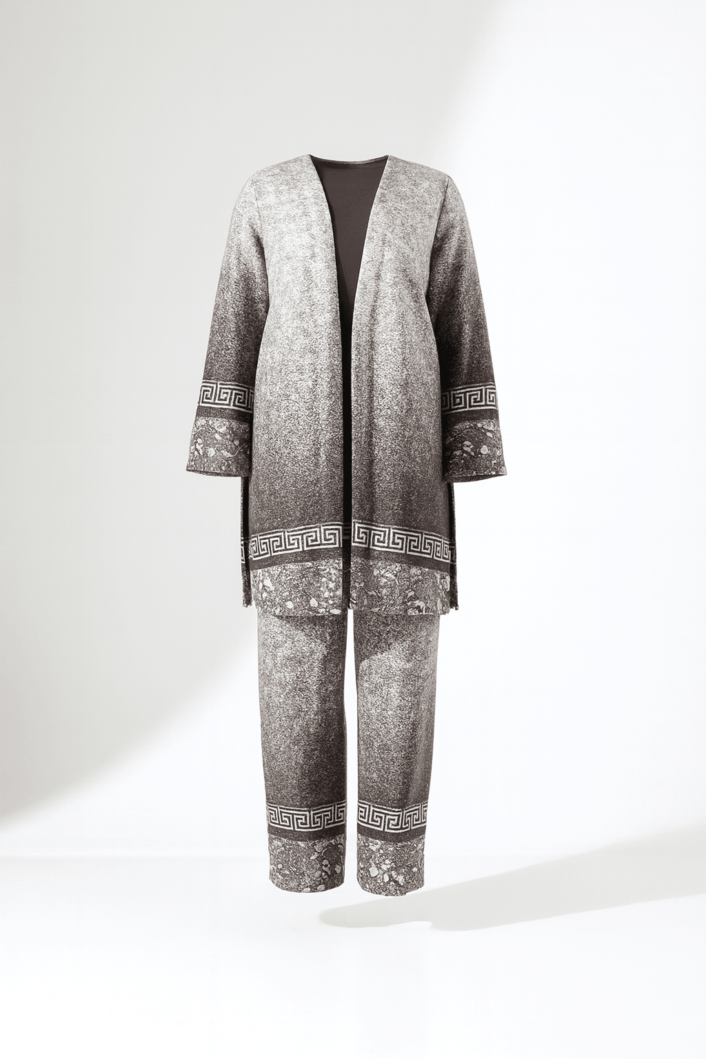 Kimono Büyük Beden Üç Parça Takım - KAHVE